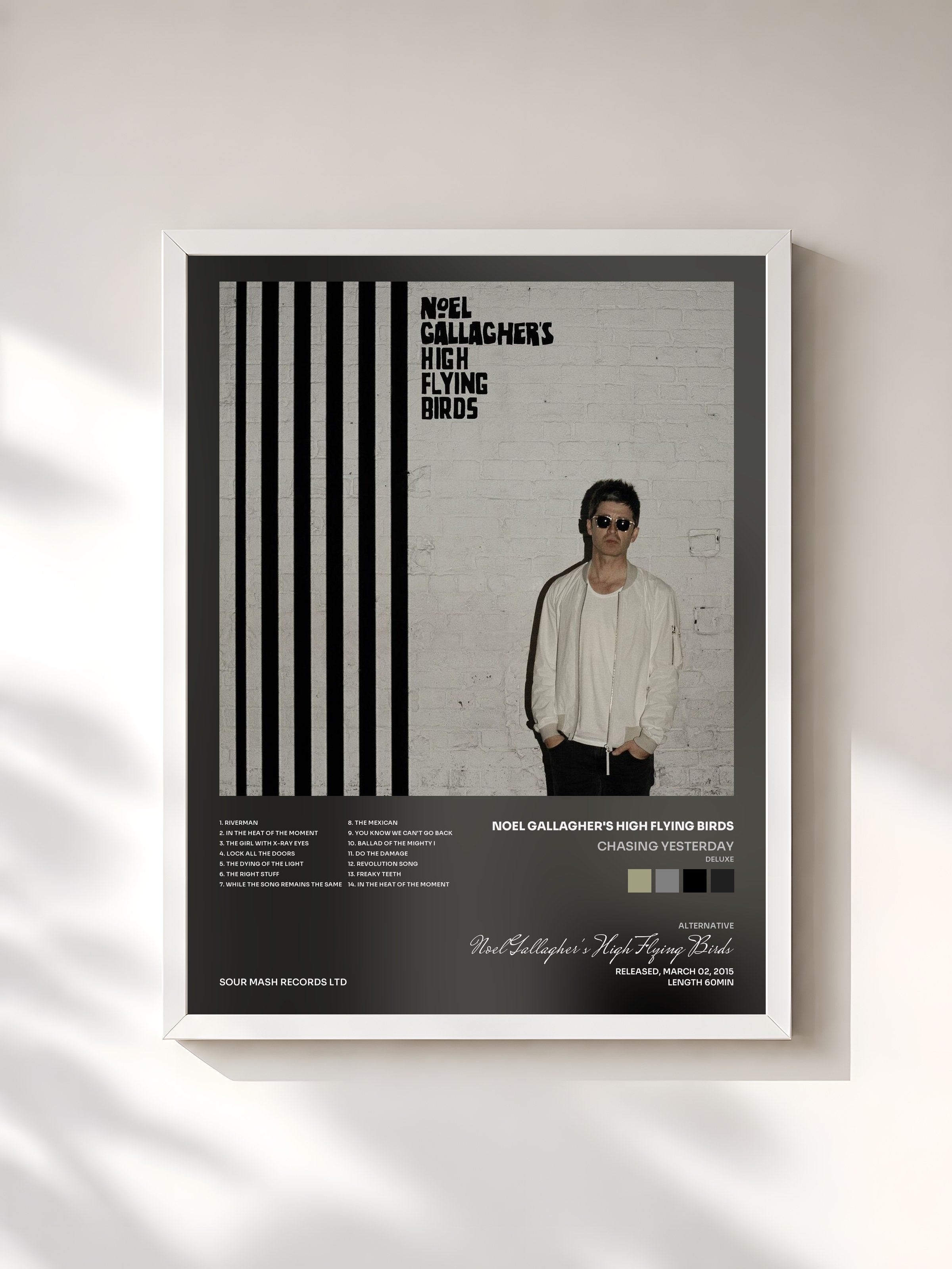 #blanc Tableau de l'album Chasing Yesterday (Deluxe) de Noel Gallagher's High Flying Birds, cadre blanc, imprimé et encadré en France