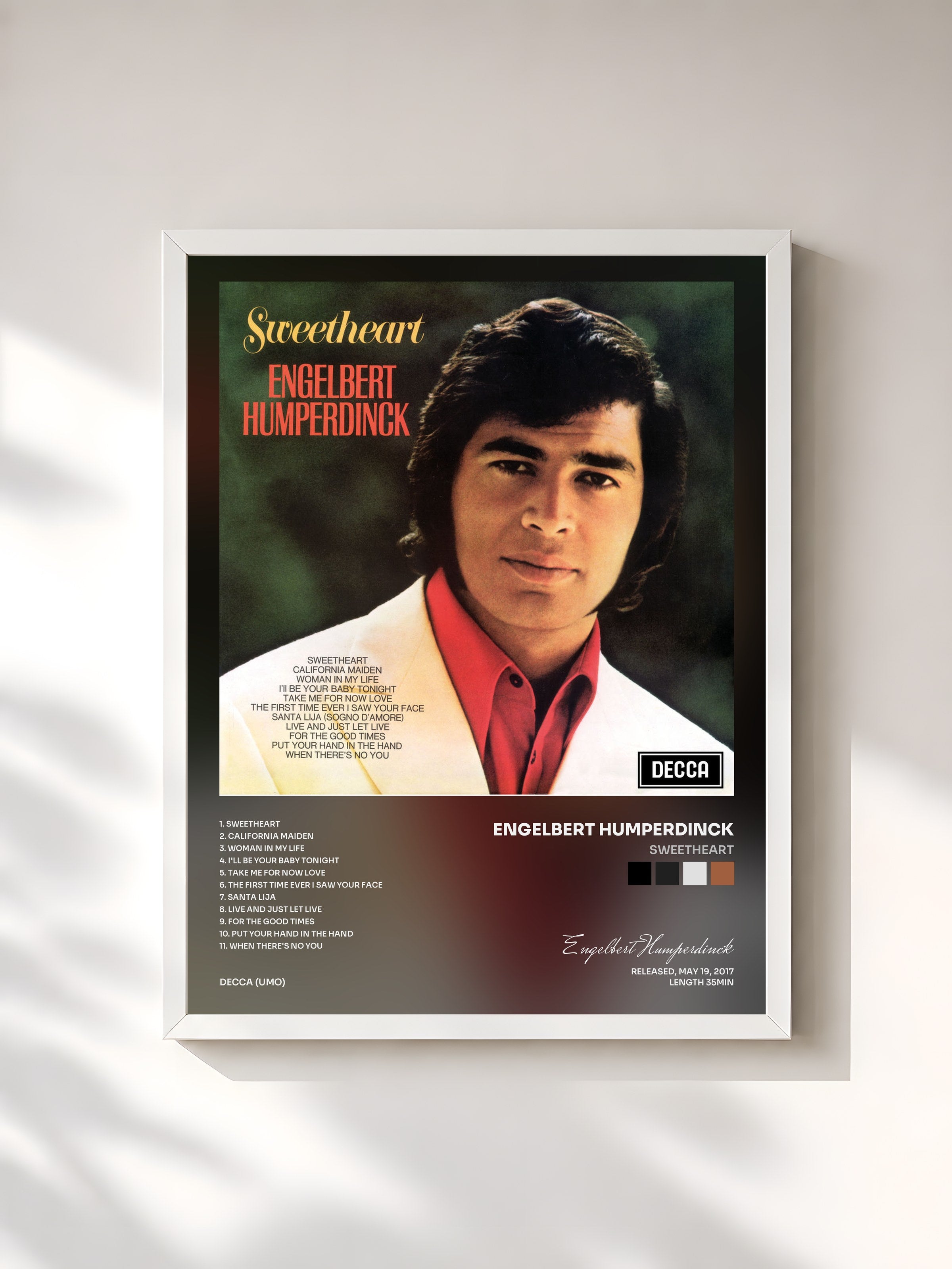 #blanc Tableau de l'album Sweetheart de Engelbert Humperdinck, cadre blanc, imprimé et encadré en France