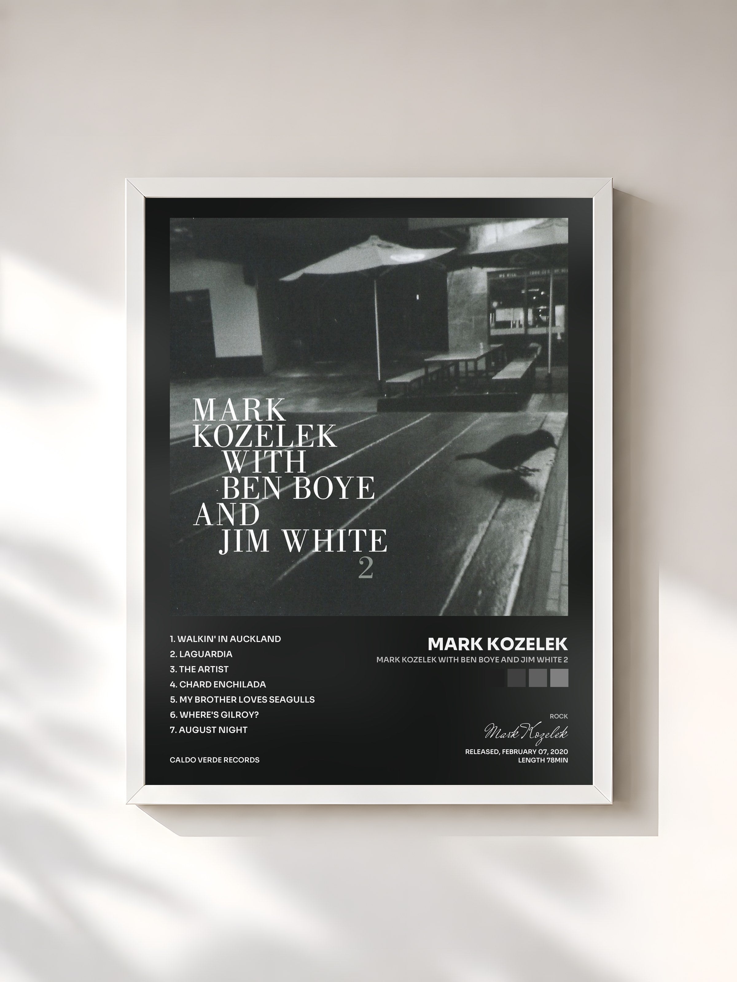 #blanc Tableau de l'album Mark Kozelek with Ben Boye and Jim White 2 de Mark Kozelek, cadre blanc, imprimé et encadré en France