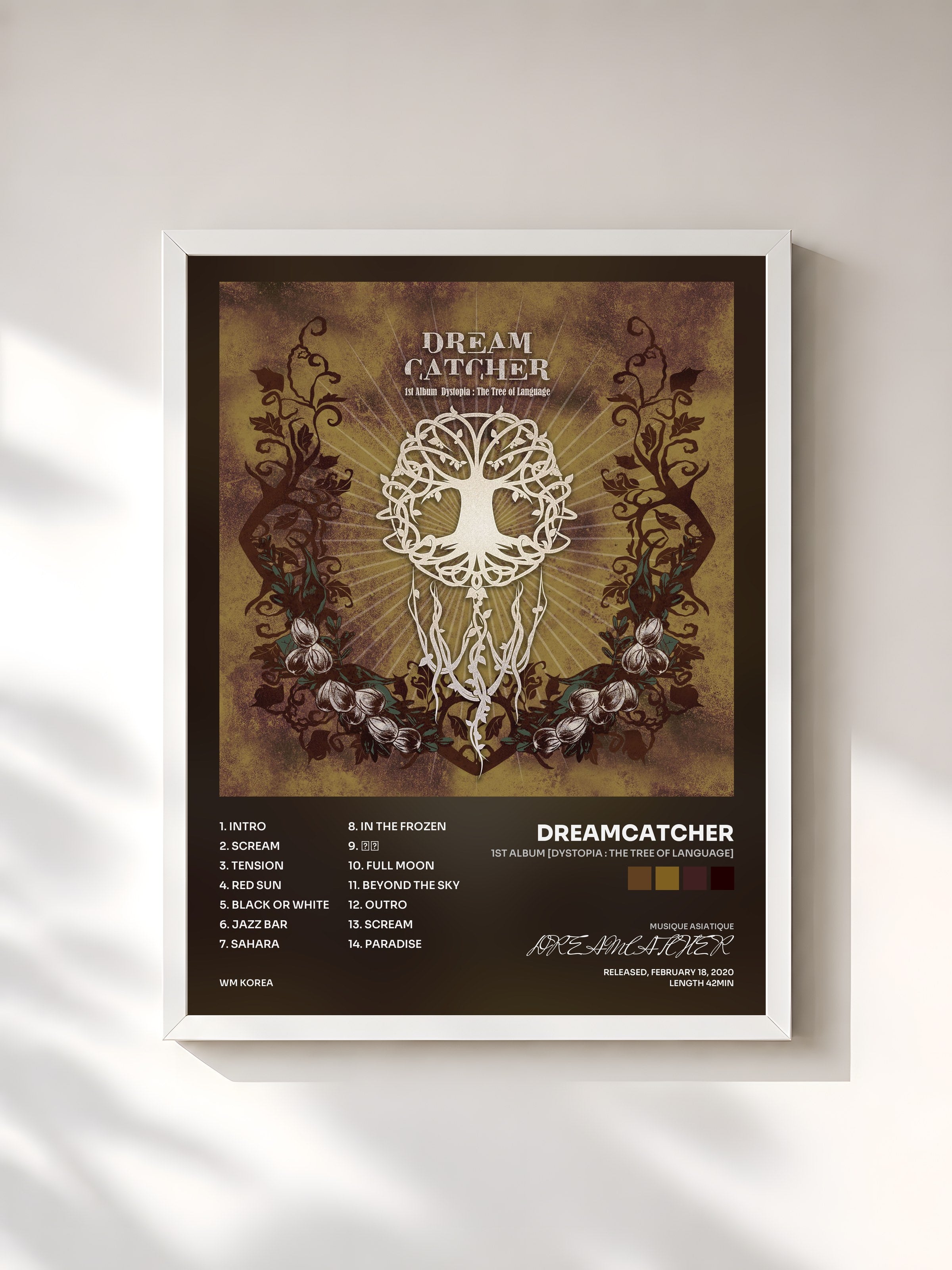 #blanc Tableau de l'album 1st Album [Dystopia : The Tree of Language] de DREAMCATCHER, cadre blanc, imprimé et encadré en France