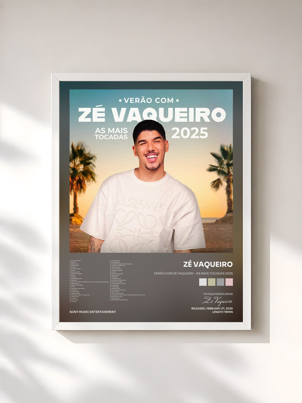 #blanc Tableau de l'album Verão Com Zé Vaqueiro - As Mais Tocadas 2025 de Zé Vaqueiro, cadre blanc, imprimé et encadré en France