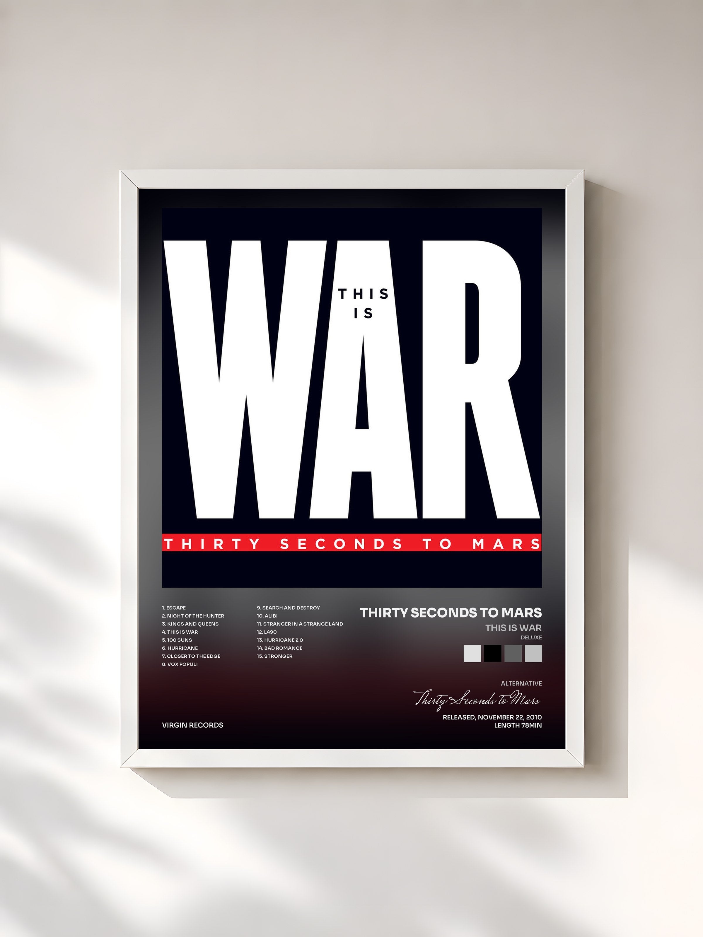 #blanc This Is War (Deluxe) by Thirty Seconds to Mars as a framed art print, white frame, printed and framed in France