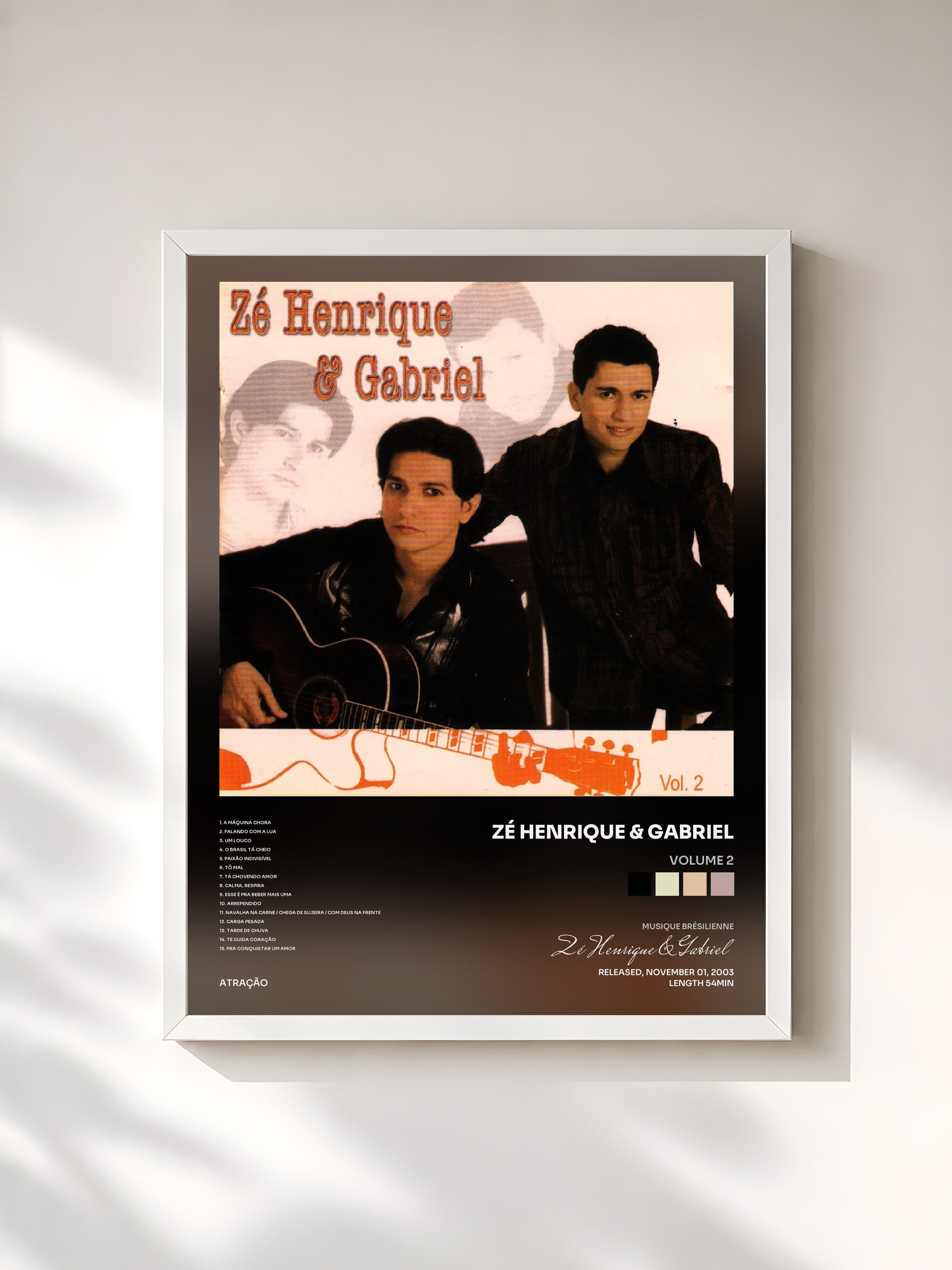 #blanc Tableau de l'album Volume 2 de Zé Henrique & Gabriel, cadre blanc, imprimé et encadré en France