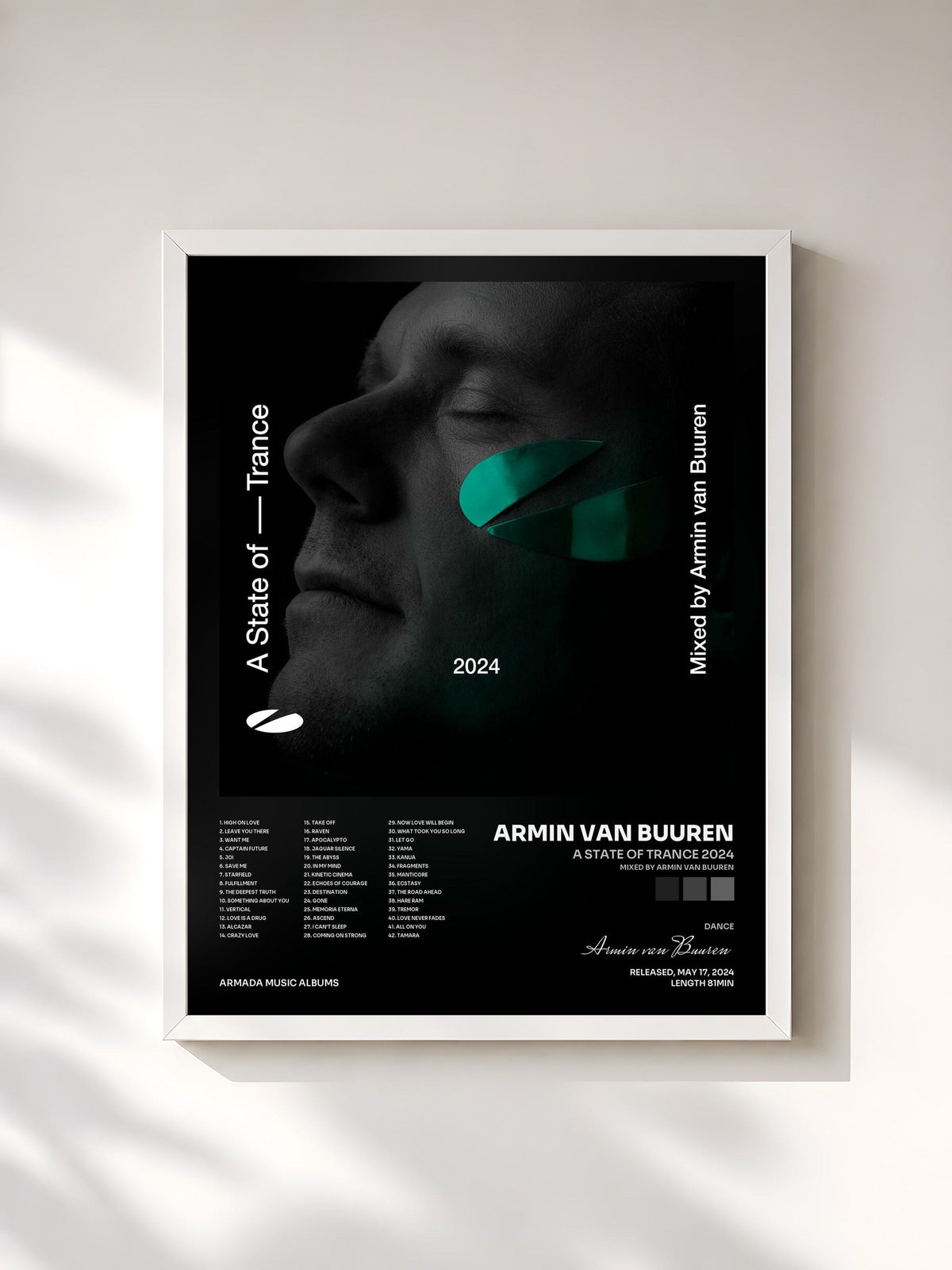 #blanc Tableau de l'album A State of Trance 2024 (Mixed by Armin van Buuren) de Armin van Buuren, cadre blanc, imprimé et encadré en France
