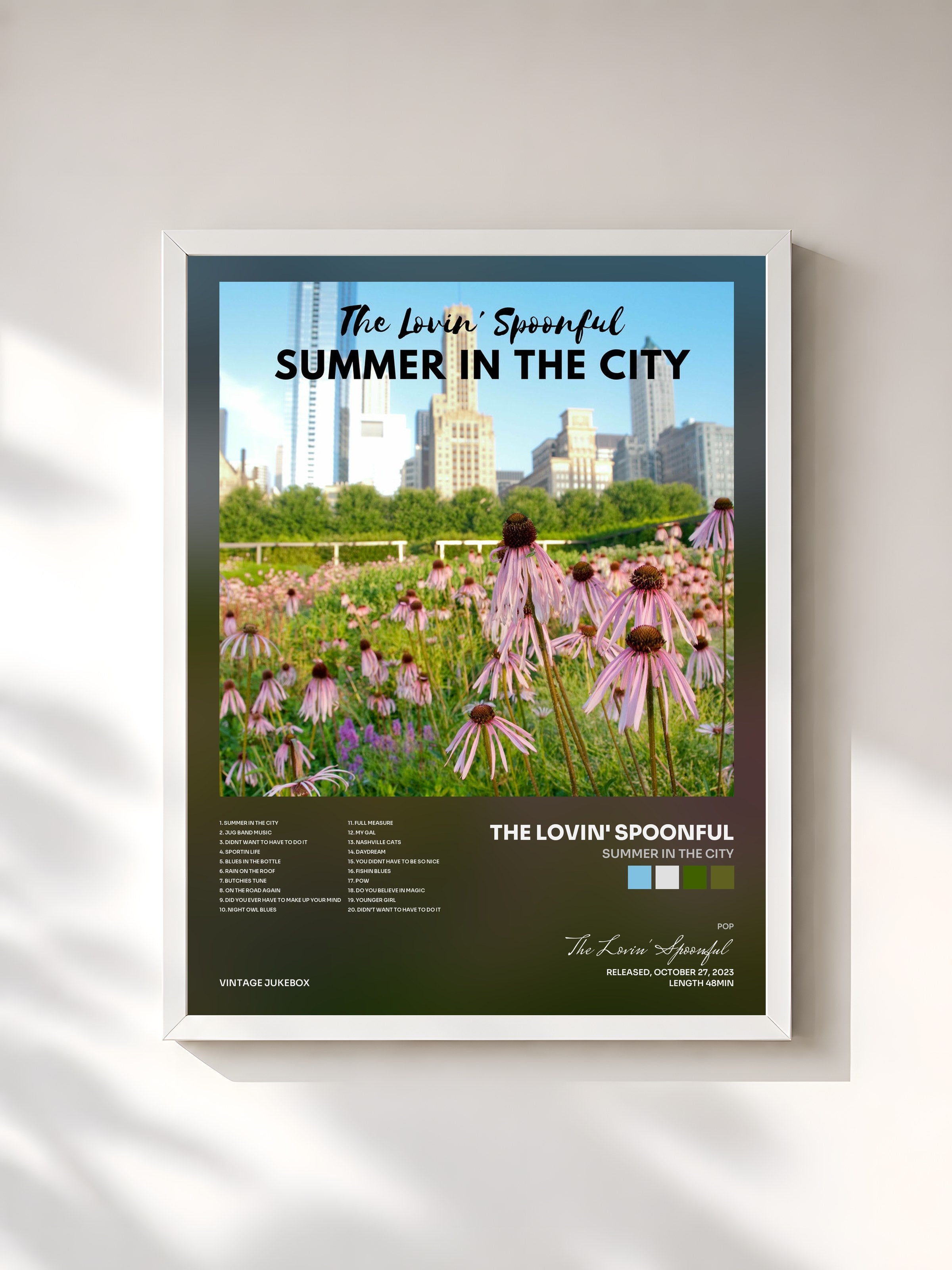 #blanc Tableau de l'album Summer in the City de The Lovin' Spoonful, cadre blanc, imprimé et encadré en France