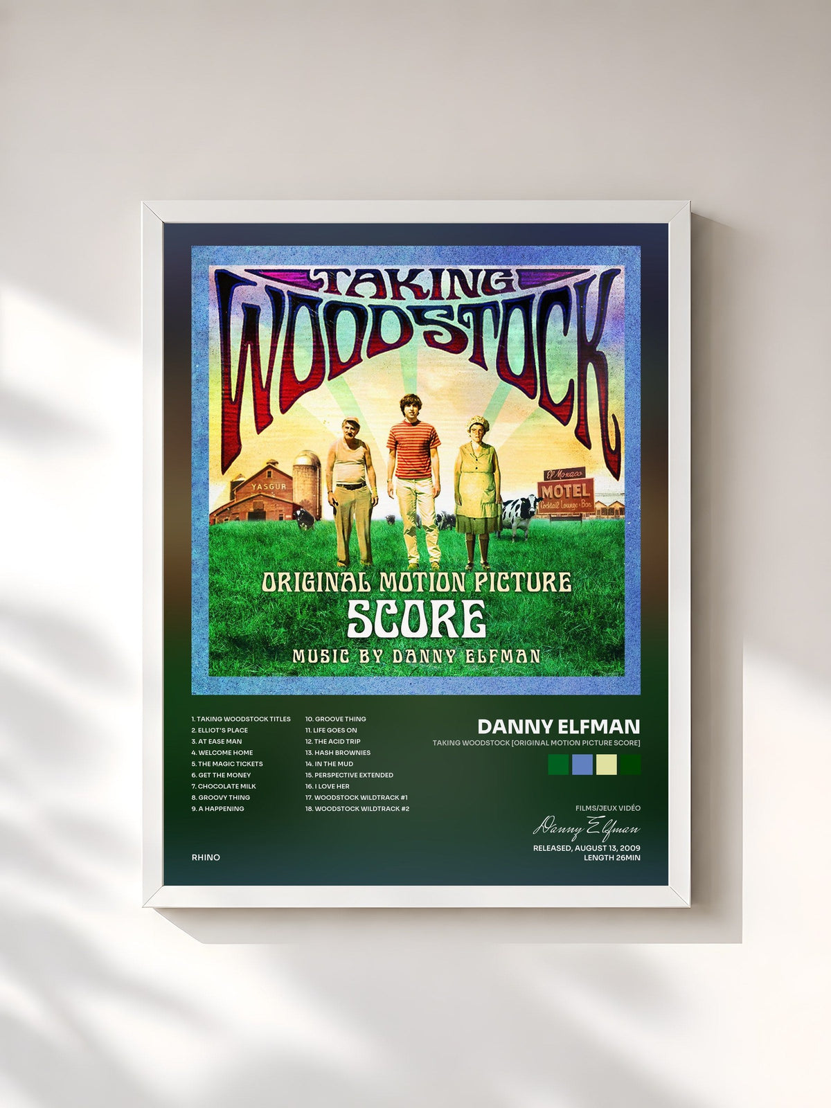 #blanc Tableau de l'album Taking Woodstock [Original Motion Picture Score] de Danny Elfman, cadre blanc, imprimé et encadré en France