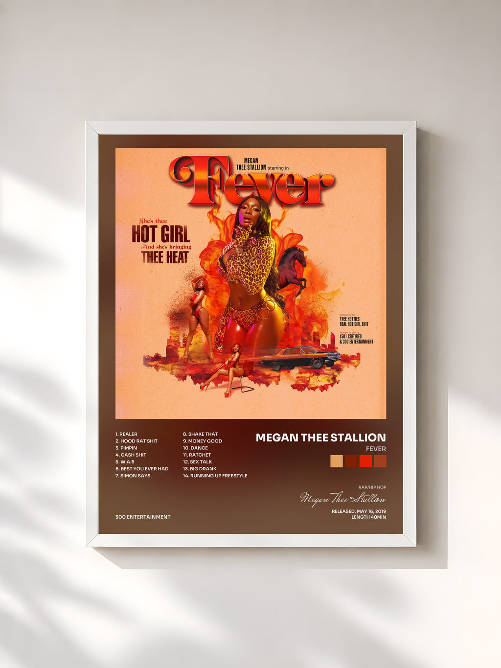 #blanc Tableau de l'album Fever de Megan Thee Stallion, cadre blanc, imprimé et encadré en France