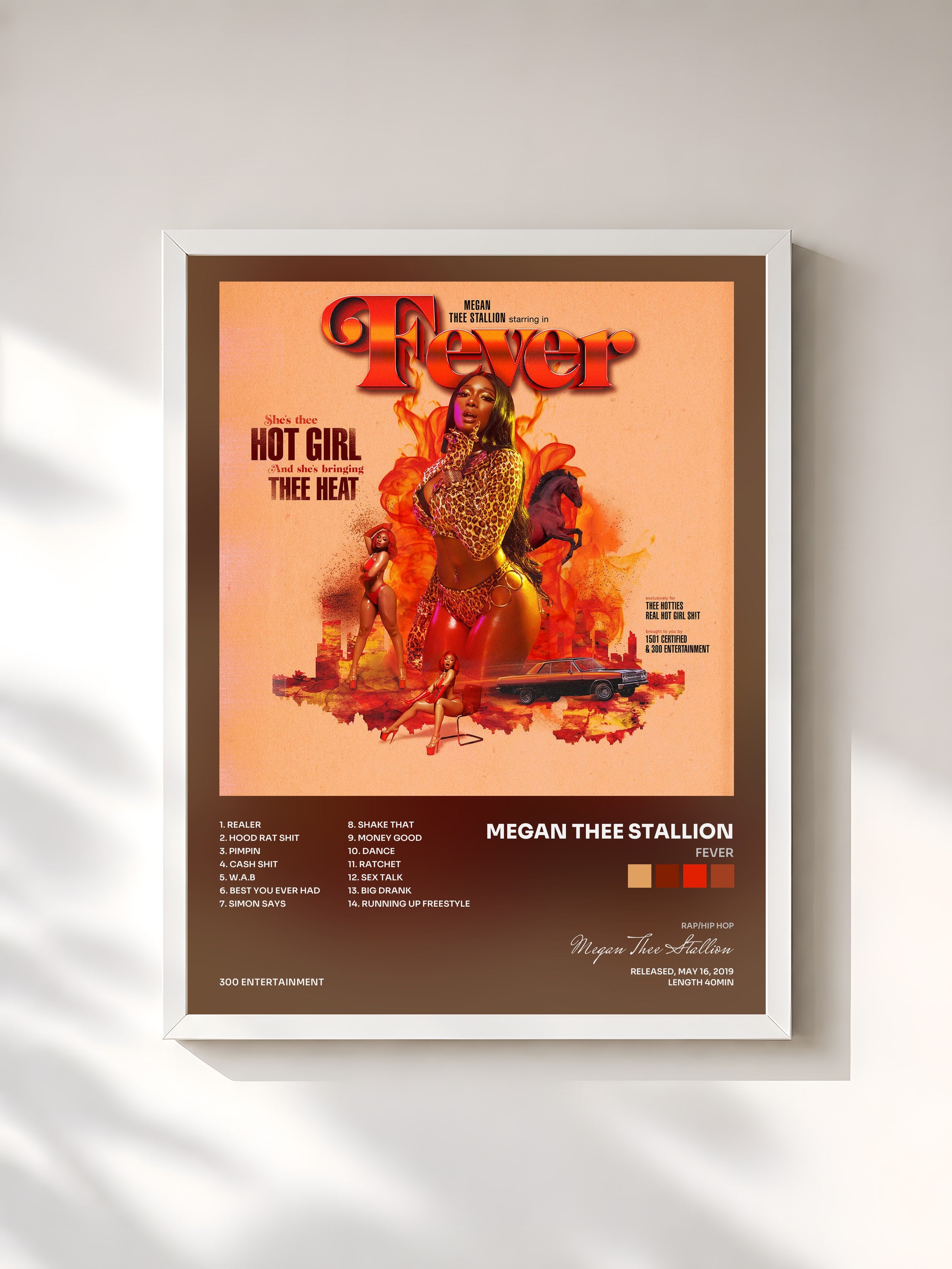 #blanc Tableau de l'album Fever de Megan Thee Stallion, cadre blanc, imprimé et encadré en France