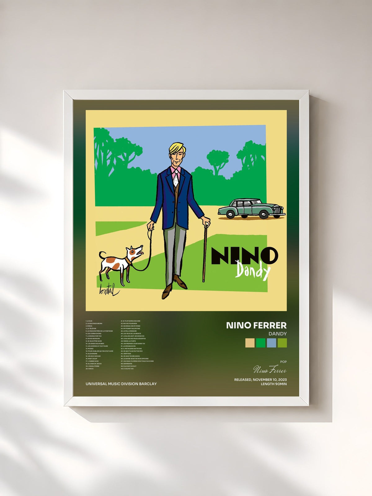 #blanc Tableau de l'album Dandy de Nino Ferrer, cadre blanc, imprimé et encadré en France