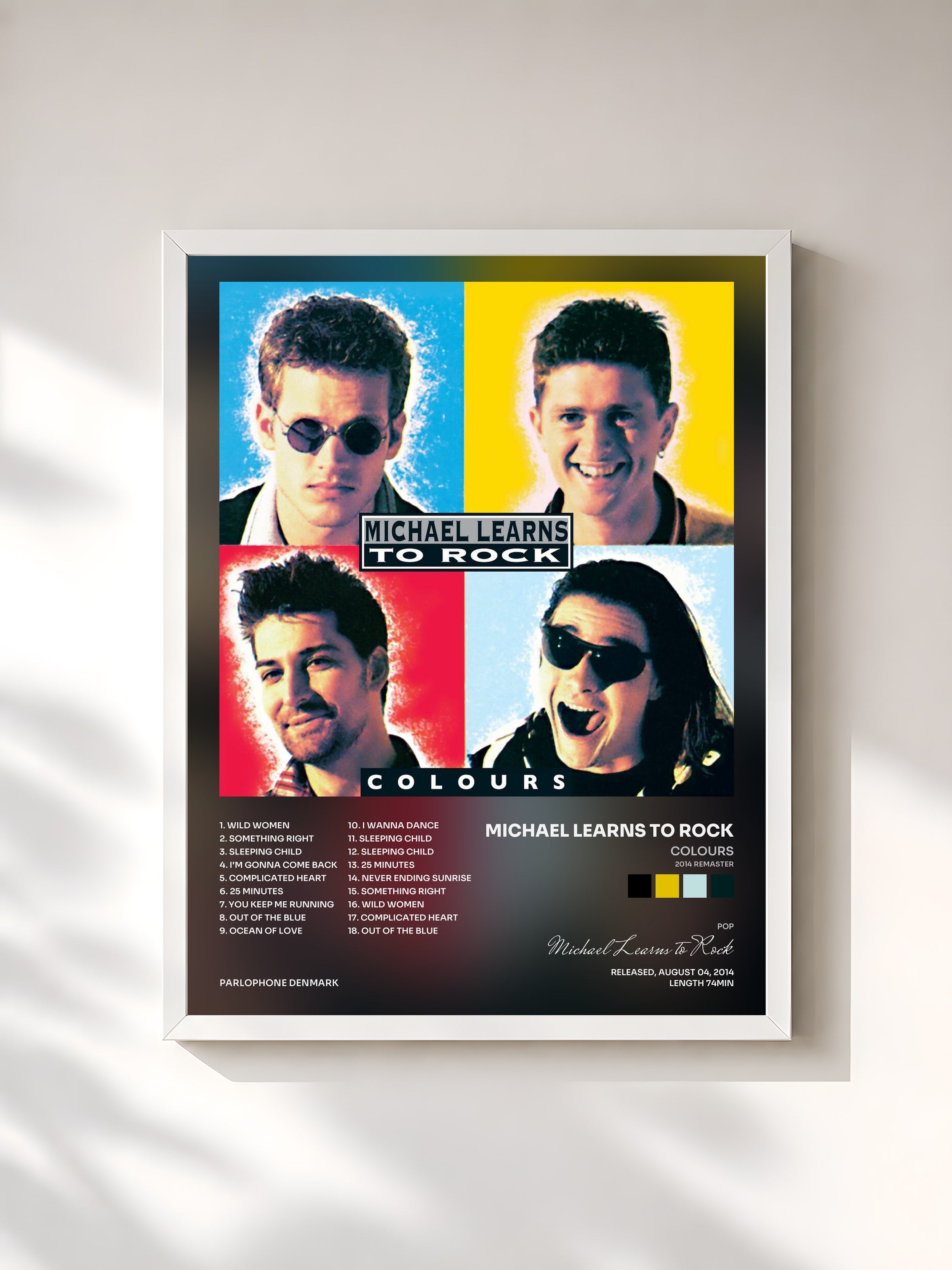 #blanc Tableau de l'album Colours (2014 Remaster) de Michael Learns to Rock, cadre blanc, imprimé et encadré en France