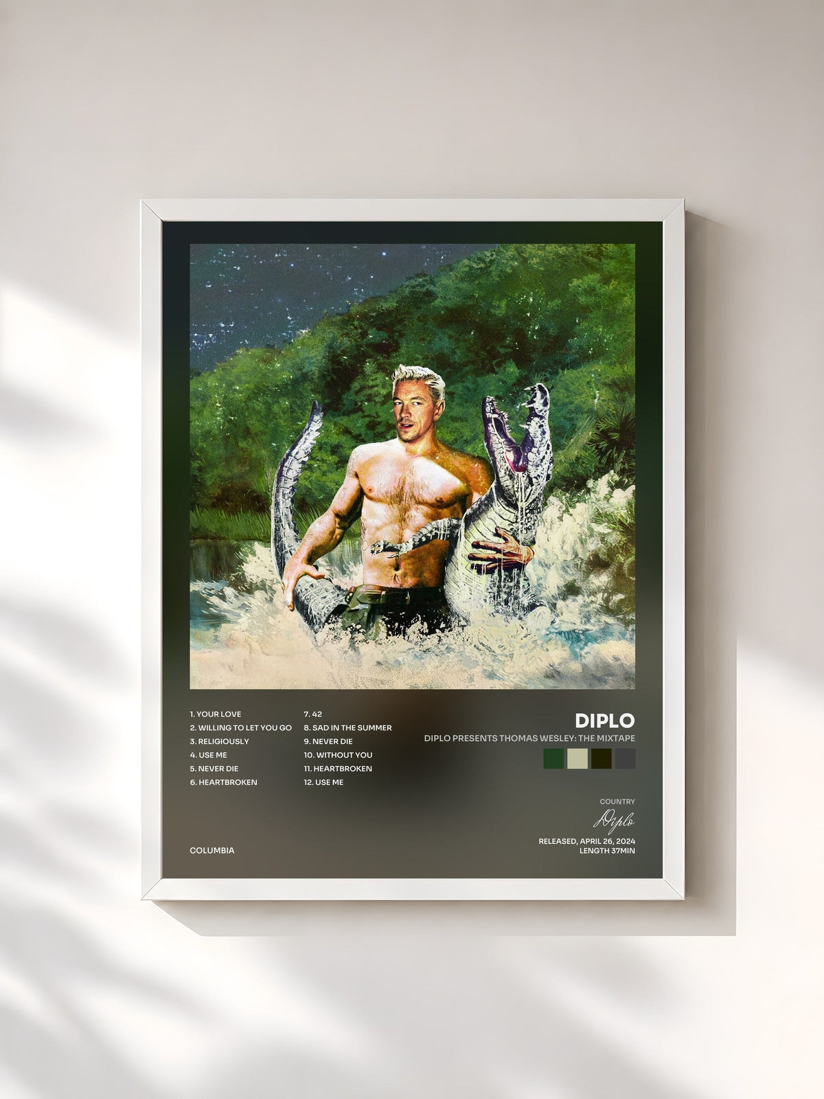 #blanc Tableau de l'album Diplo Presents Thomas Wesley: The Mixtape de Diplo, cadre blanc, imprimé et encadré en France