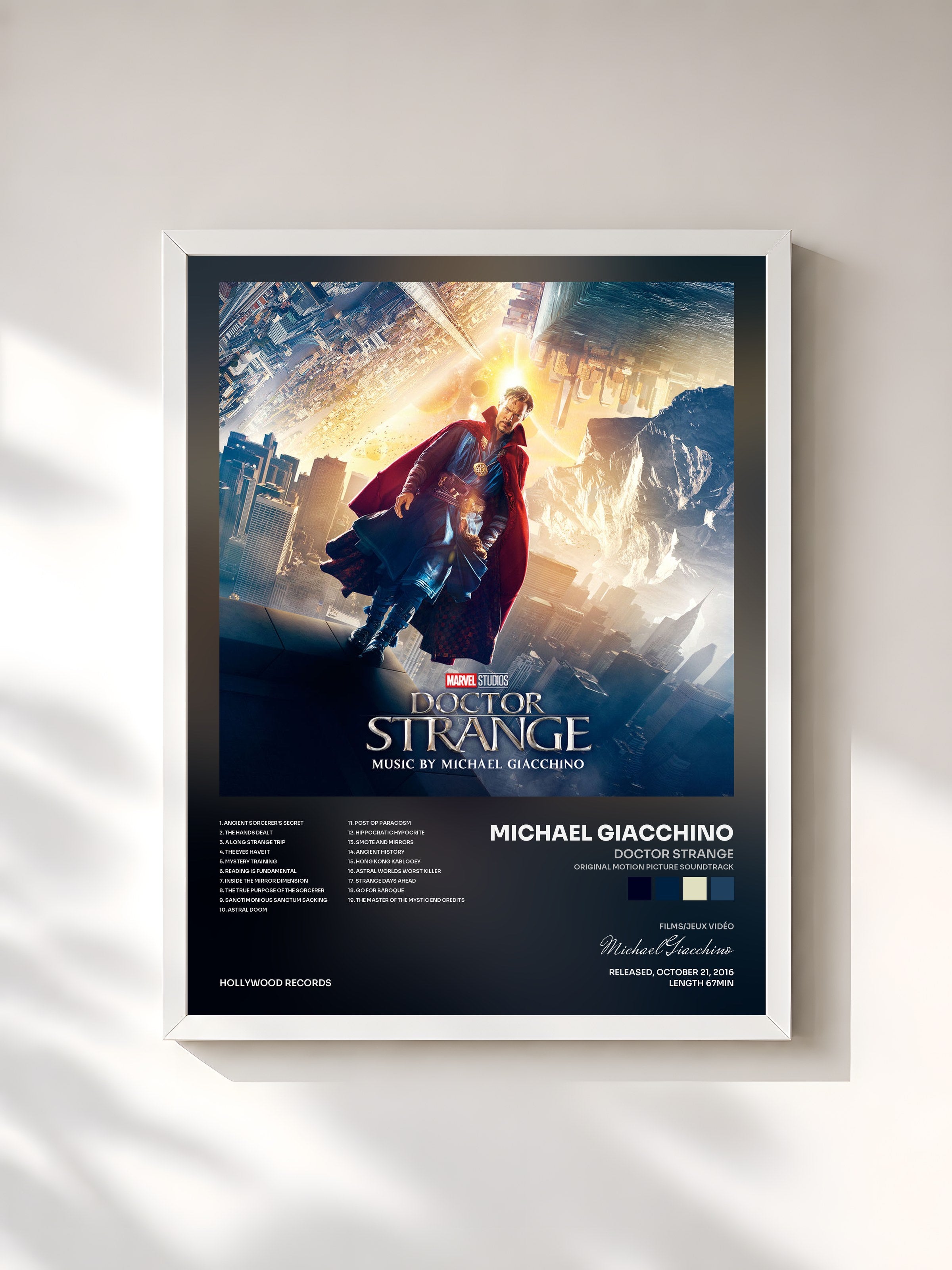 #blanc Tableau de l'album Doctor Strange (Original Motion Picture Soundtrack) de Michael Giacchino, cadre blanc, imprimé et encadré en France