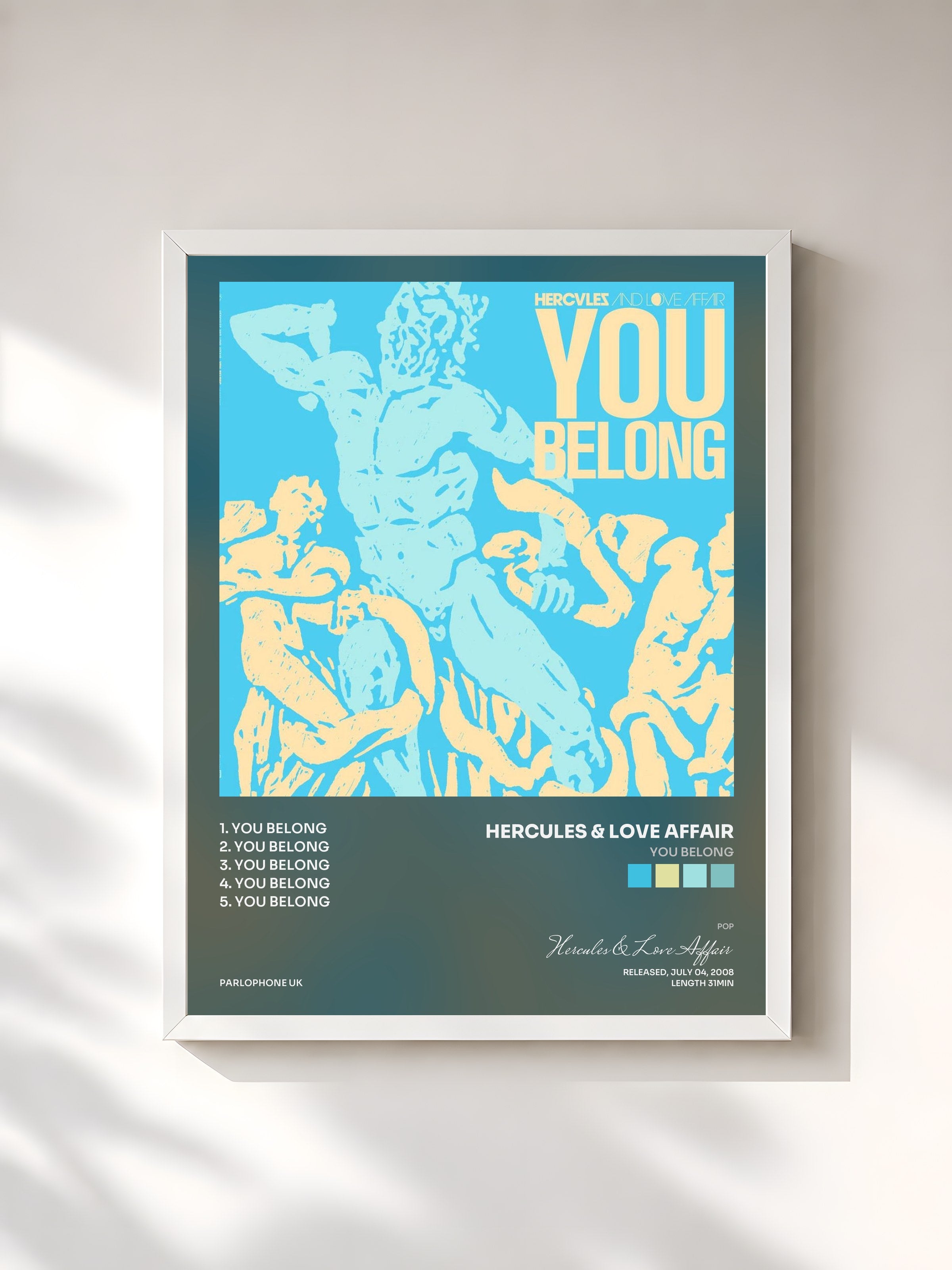 #blanc Tableau de l'album You Belong de Hercules & Love Affair, cadre blanc, imprimé et encadré en France