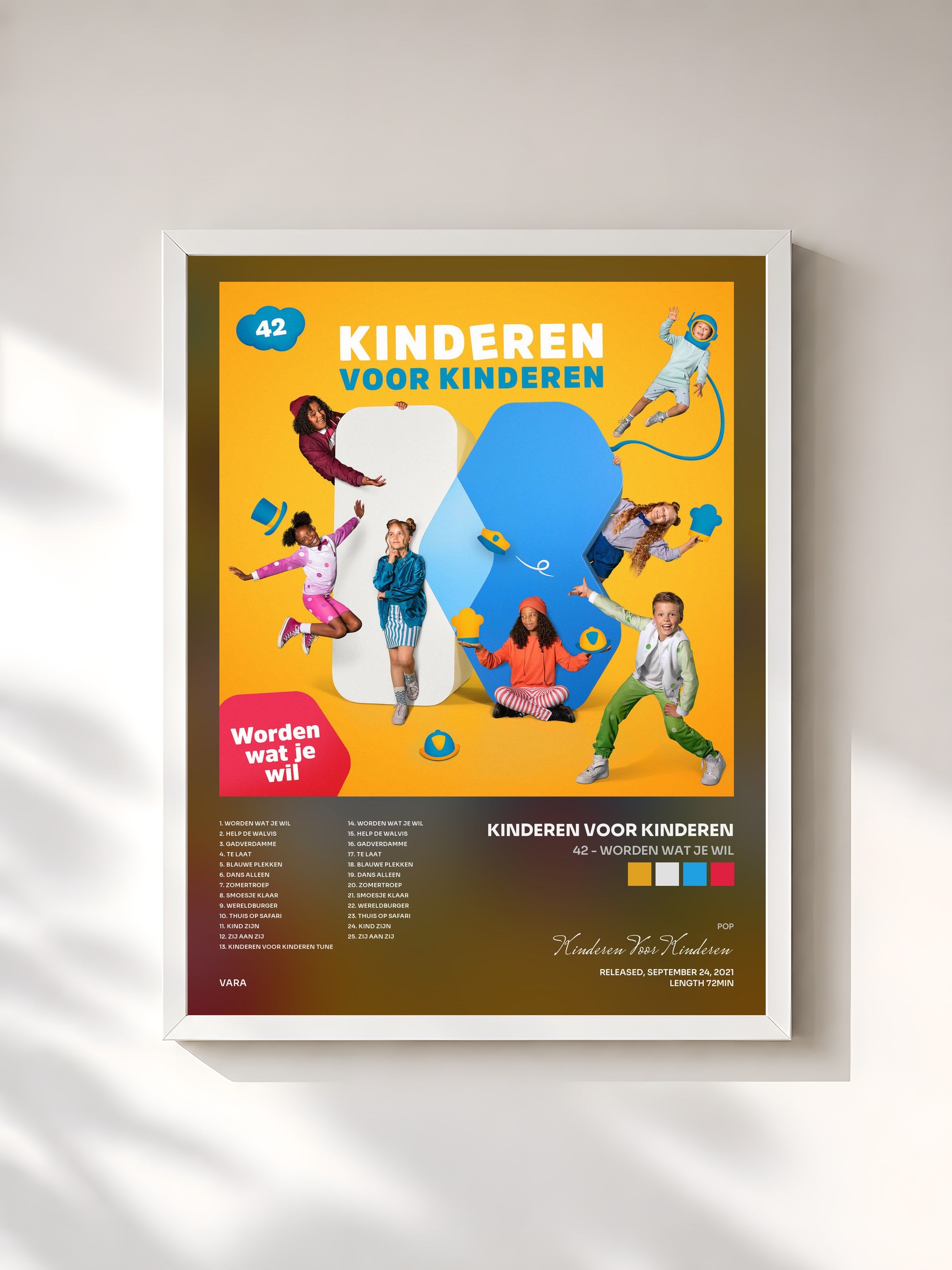 #blanc Tableau de l'album 42 - Worden wat je wil de Kinderen Voor Kinderen, cadre blanc, imprimé et encadré en France