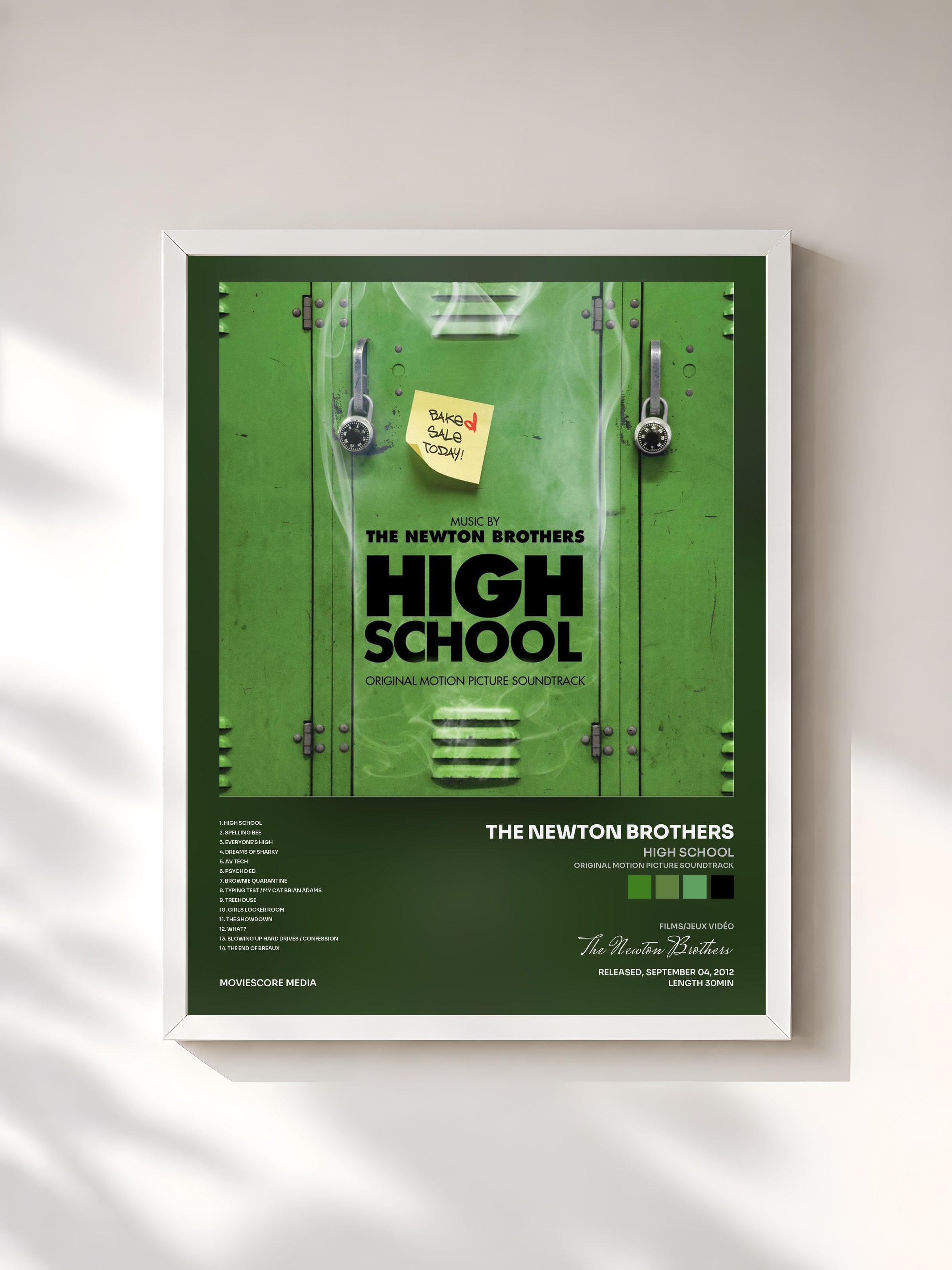 #blanc Tableau de l'album High School (Original Motion Picture Soundtrack) de The Newton Brothers, cadre blanc, imprimé et encadré en France