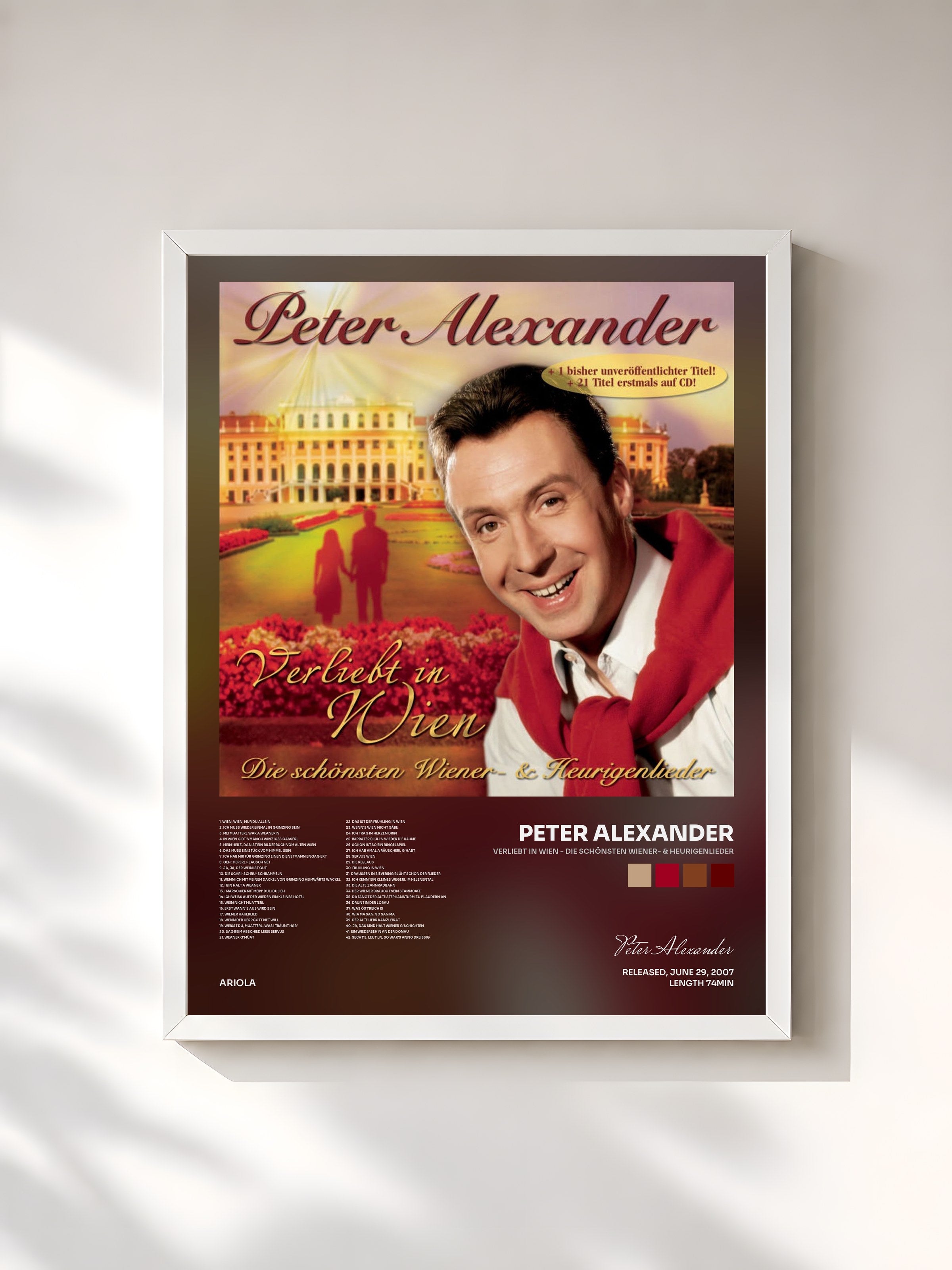 #blanc Tableau de l'album Verliebt in Wien - Die schönsten Wiener- & Heurigenlieder de Peter Alexander, cadre blanc, imprimé et encadré en France