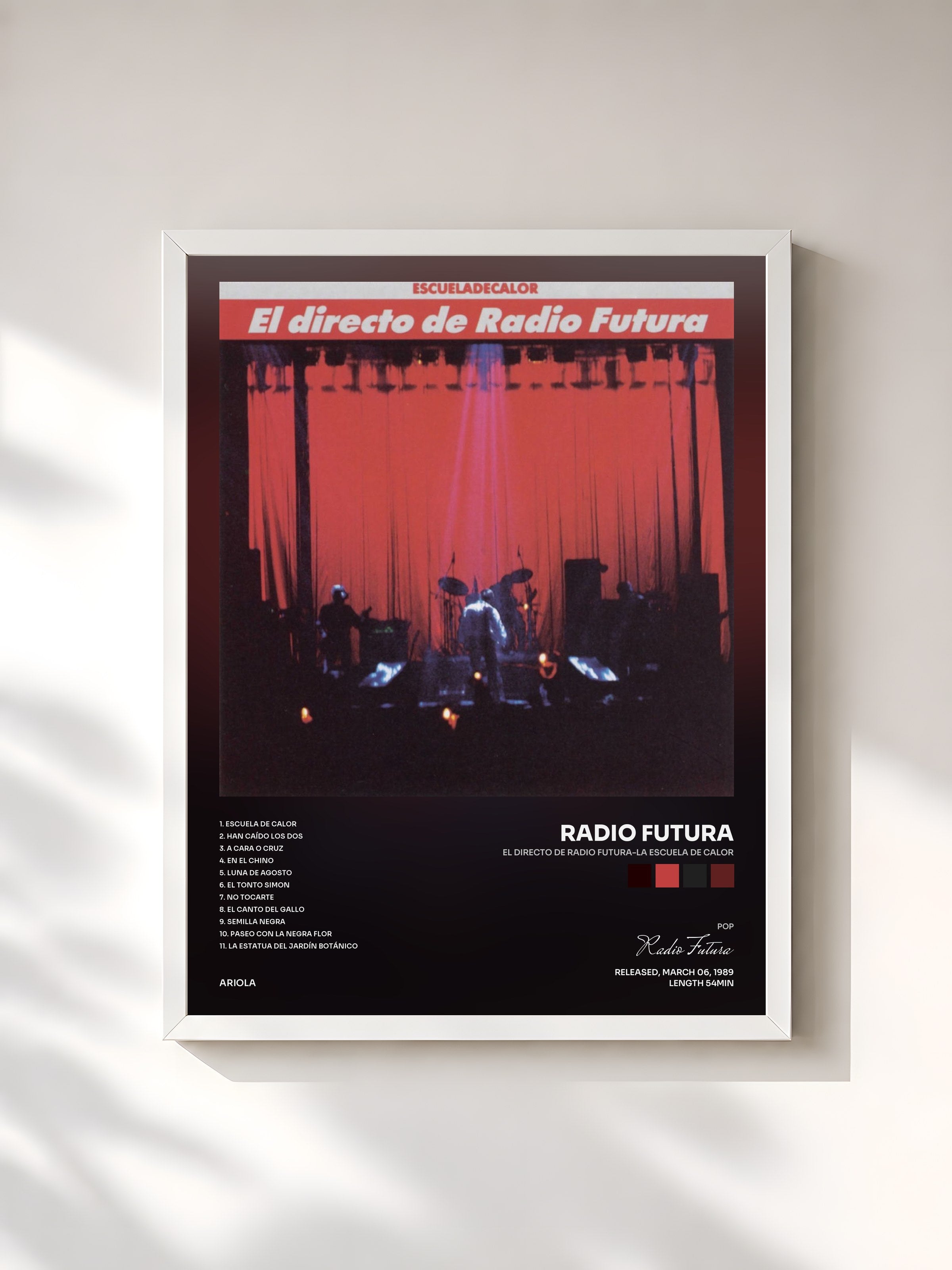 #blanc Tableau de l'album El Directo De Radio Futura-La Escuela De Calor de Radio Futura, cadre blanc, imprimé et encadré en France
