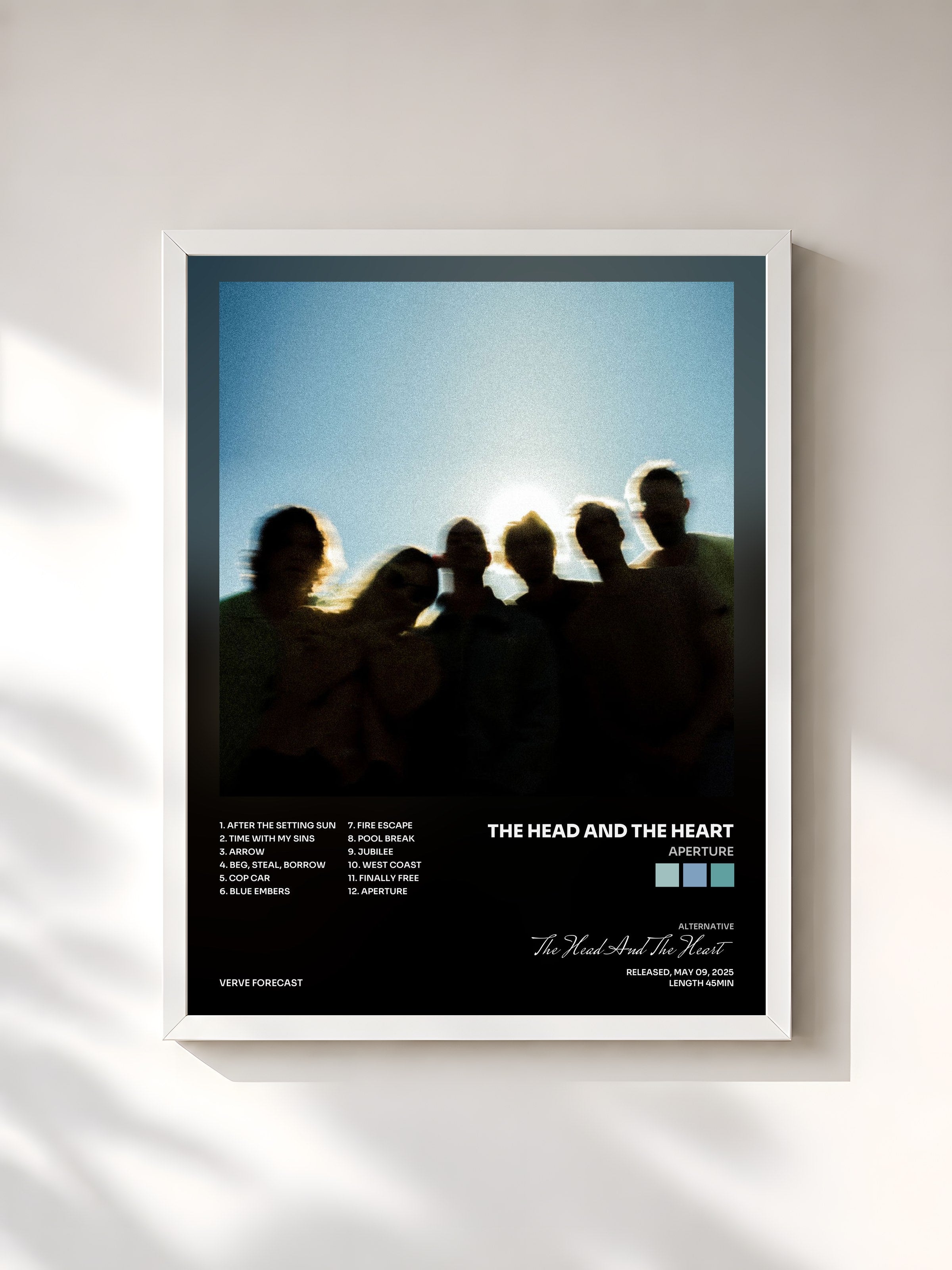 #blanc Tableau de l'album Aperture de The Head And The Heart, cadre blanc, imprimé et encadré en France