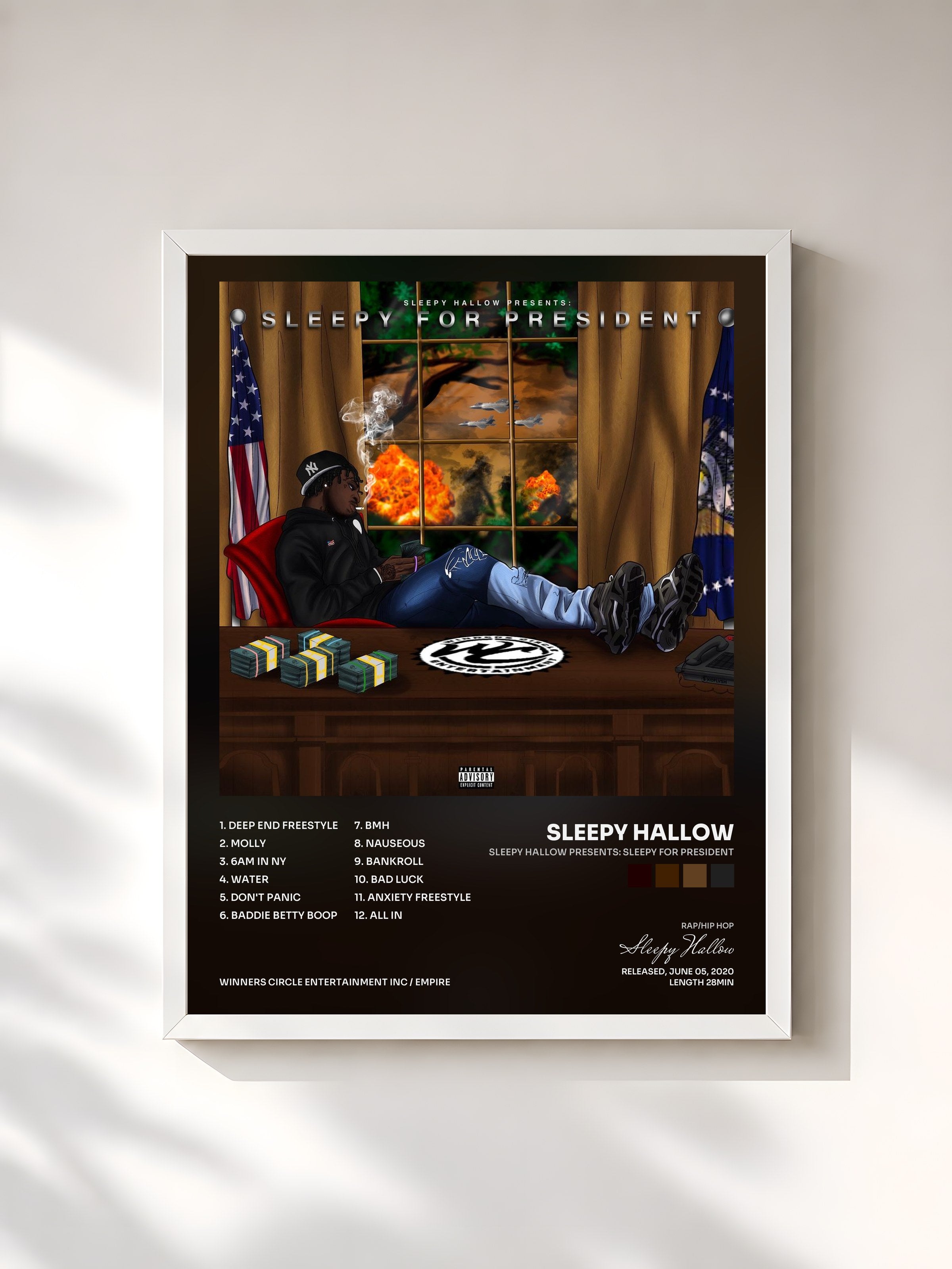 #blanc Tableau de l'album Sleepy Hallow Presents: Sleepy For President de Sleepy Hallow, cadre blanc, imprimé et encadré en France