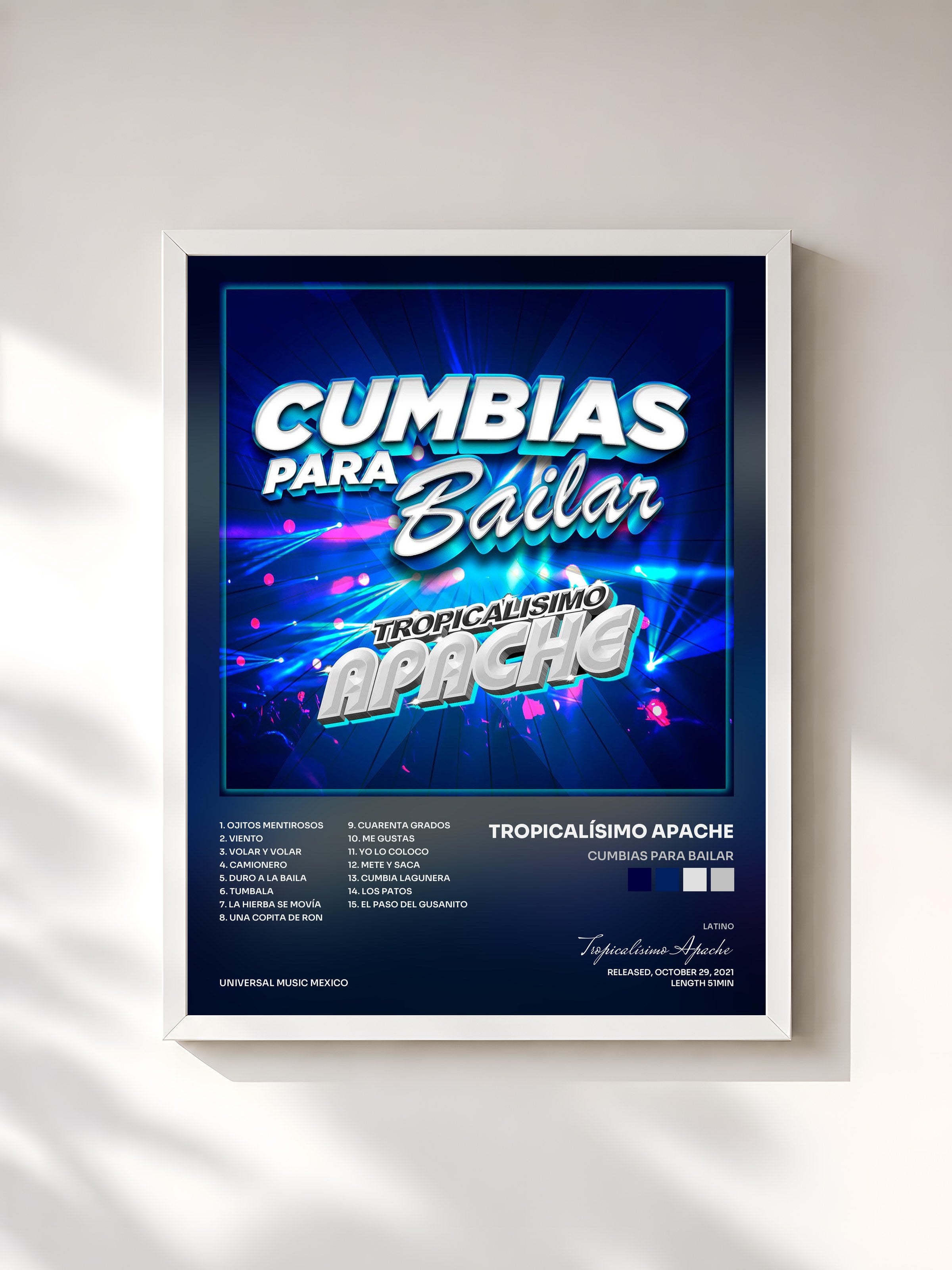 #blanc Tableau de l'album Cumbias Para Bailar de Tropicalísimo Apache, cadre blanc, imprimé et encadré en France