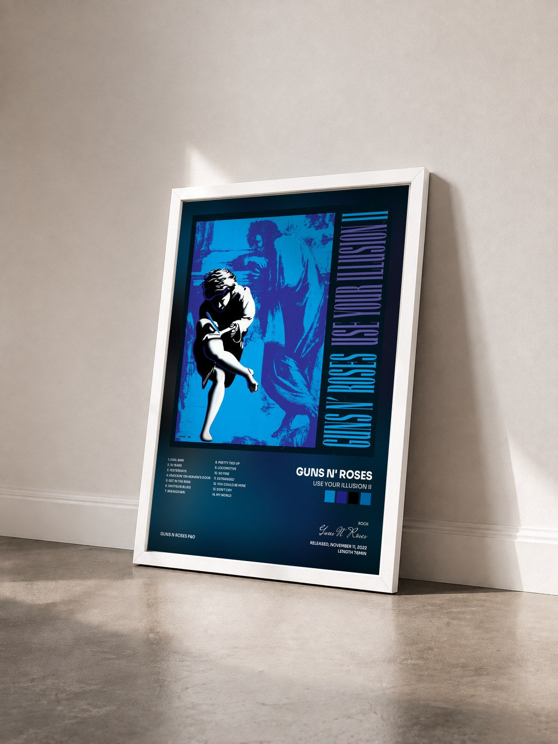 #blanc Tableau de l'album Use Your Illusion II de Guns N' Roses vu de trois quarts, cadre blanc