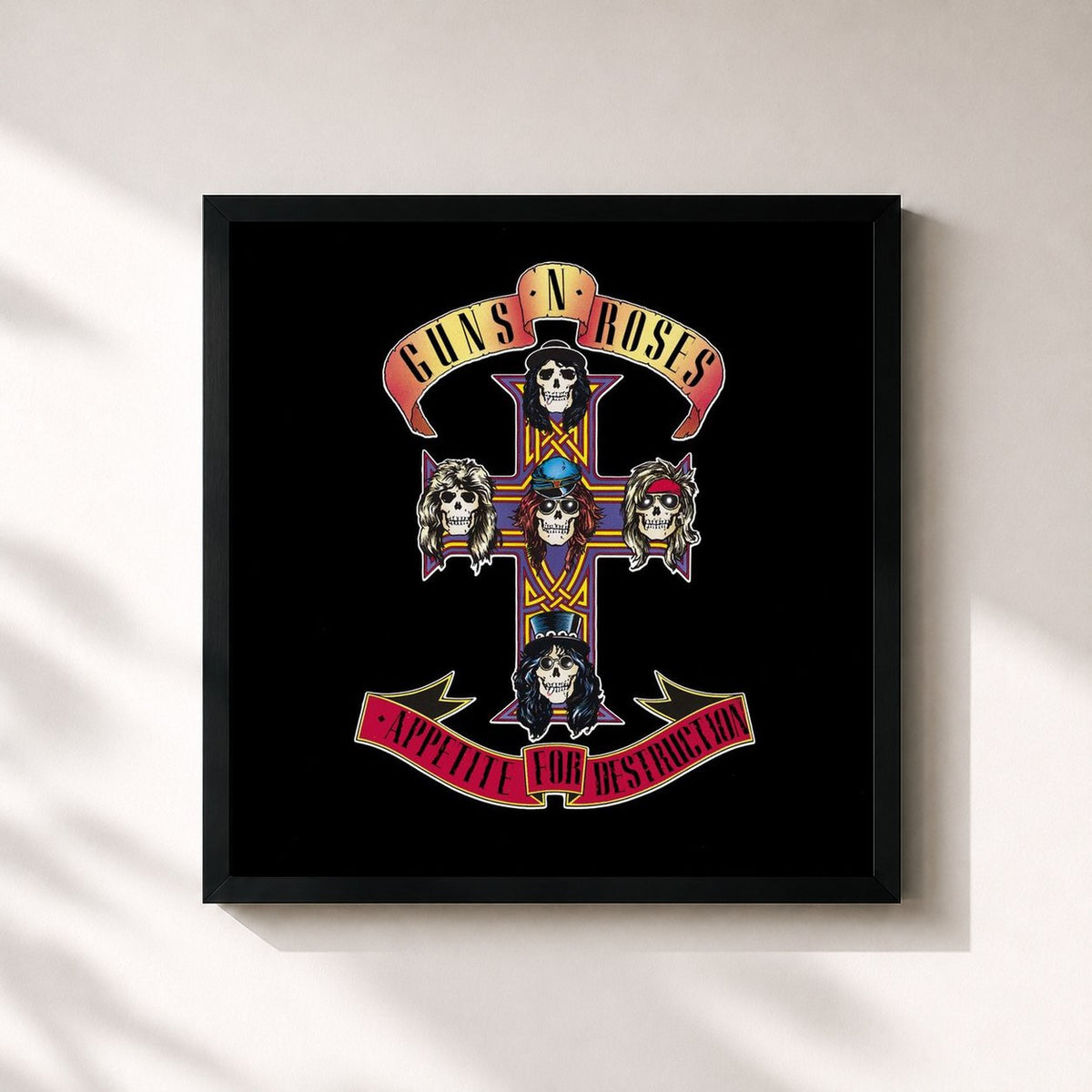 #noir Tableau carré de l'album Appetite For Destruction de Guns N' Roses, cadre noir 32x32 cm