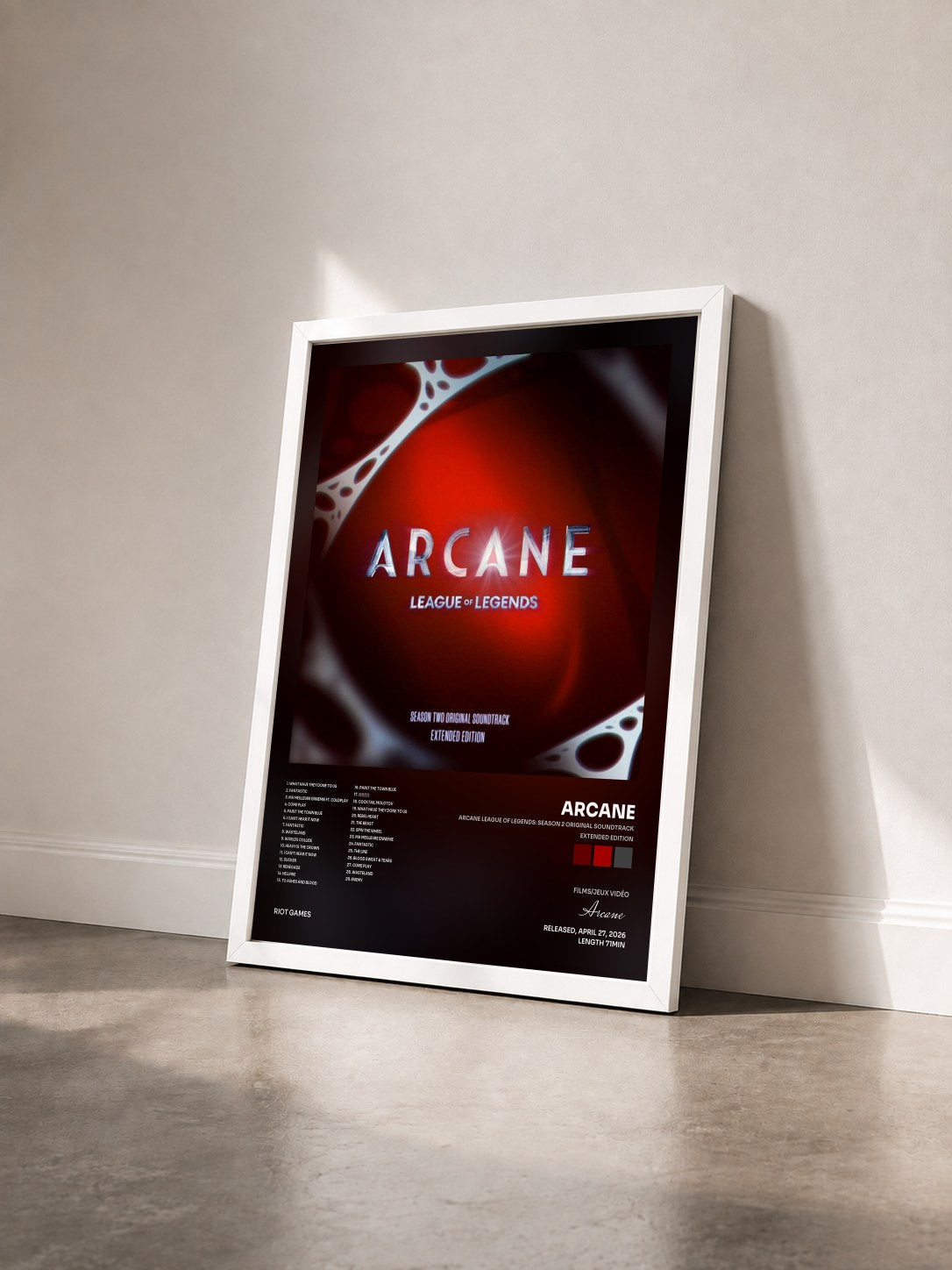 #blanc Tableau de l'album Arcane League of Legends: Season 2 Original Soundtrack (Extended Edition) de Arcane vu de trois quarts, cadre blanc