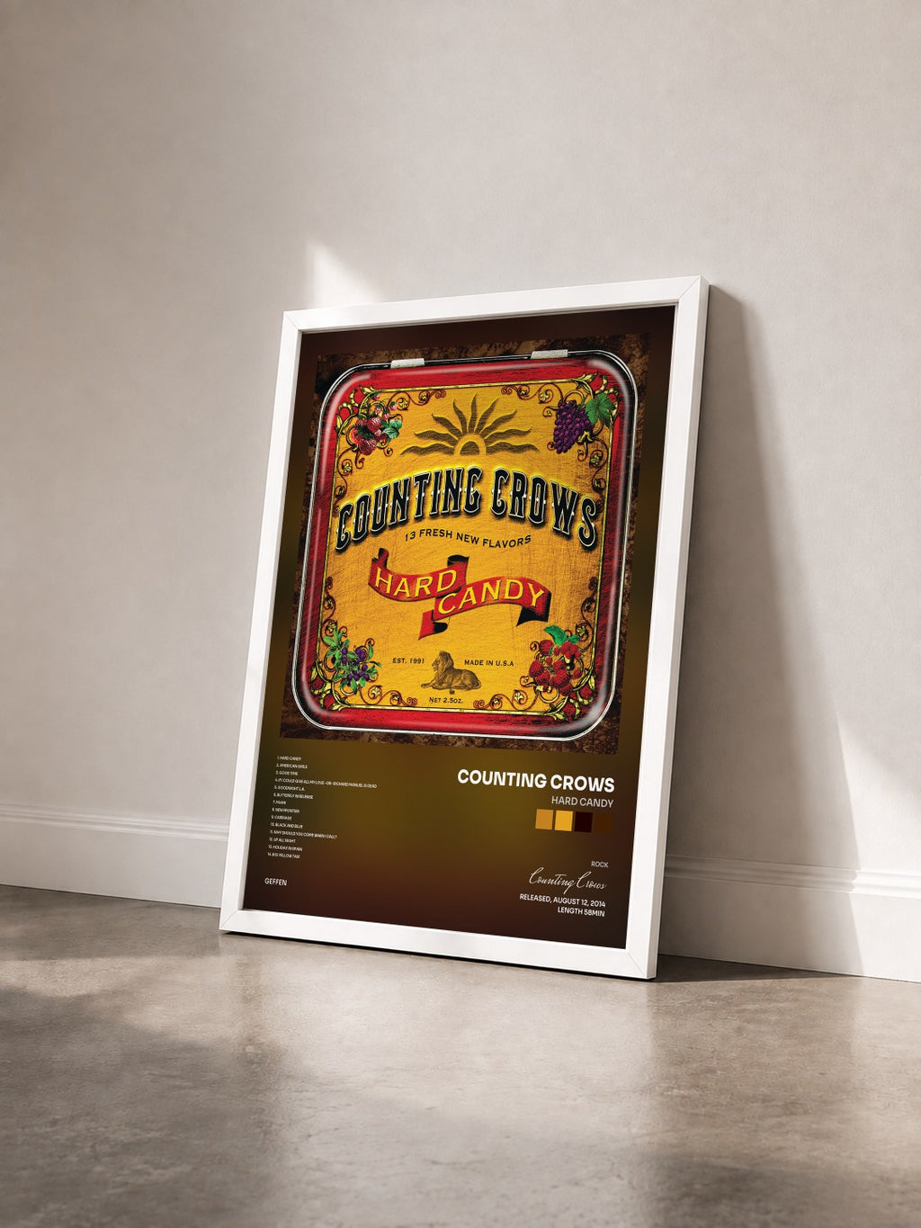 #blanc Hard Candy di Counting Crows in stampa incorniciata vista di tre quarti, cornice bianca