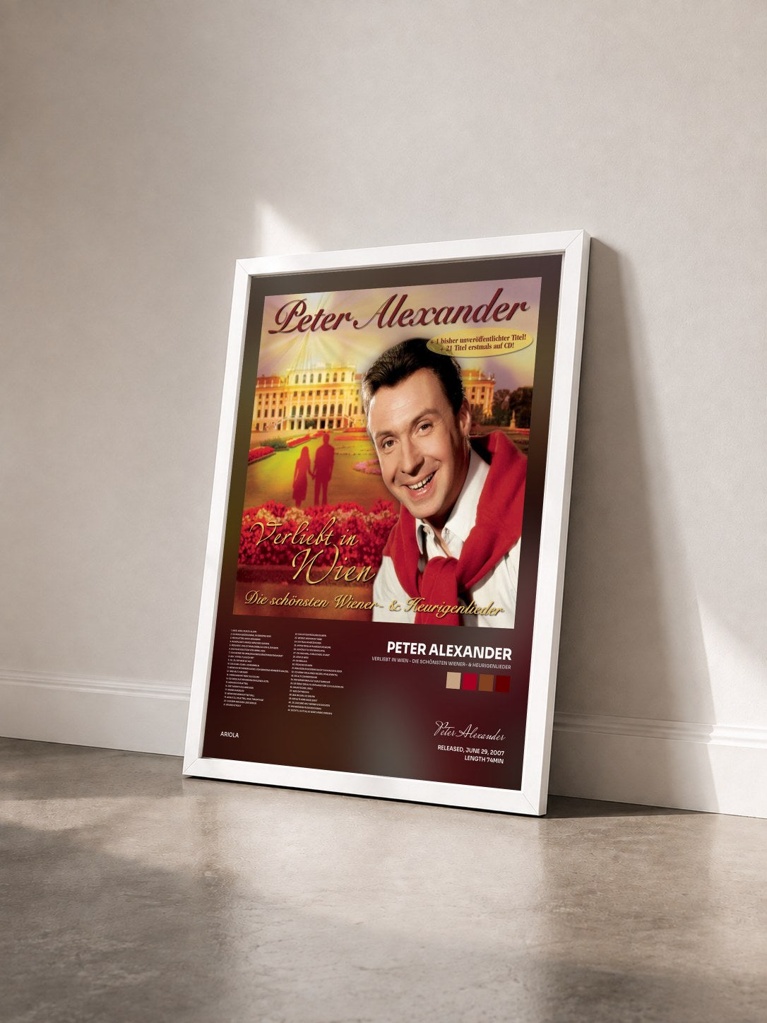 #blanc Tableau de l'album Verliebt in Wien - Die schönsten Wiener- & Heurigenlieder de Peter Alexander vu de trois quarts, cadre blanc