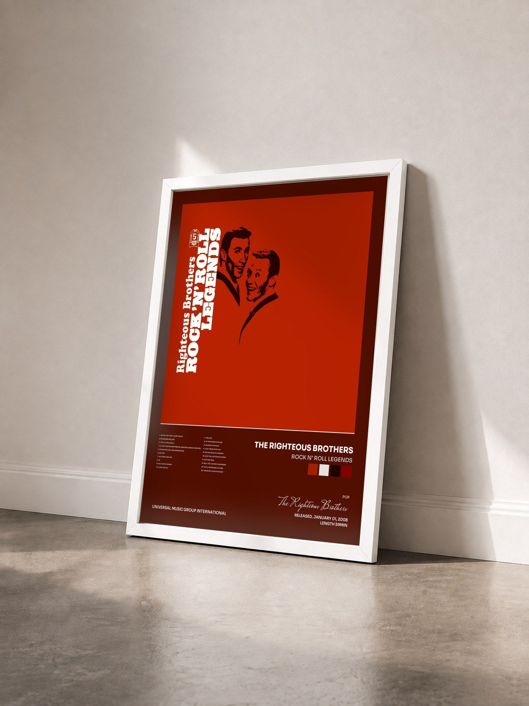 #blanc Tableau de l'album Rock N' Roll Legends de The Righteous Brothers vu de trois quarts, cadre blanc
