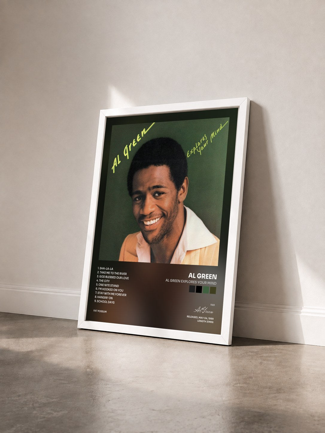 #blanc Al Green Explores Your Mind von Al Green als gerahmter Kunstdruck von schräg gesehen, weißer Rahmen