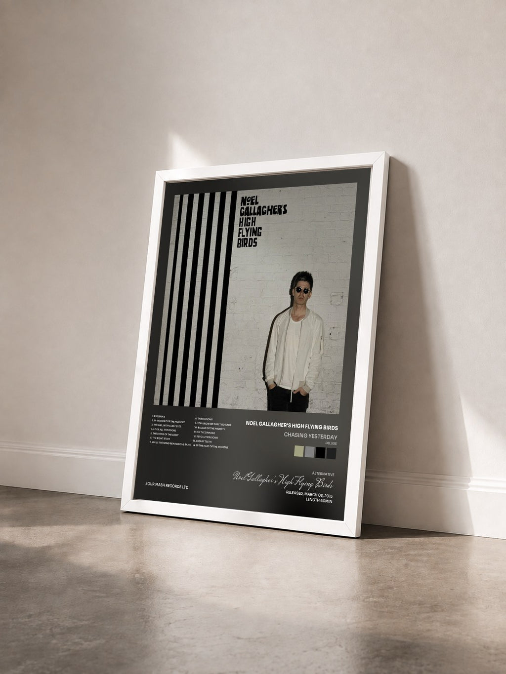 #blanc Tableau de l'album Chasing Yesterday (Deluxe) de Noel Gallagher's High Flying Birds vu de trois quarts, cadre blanc