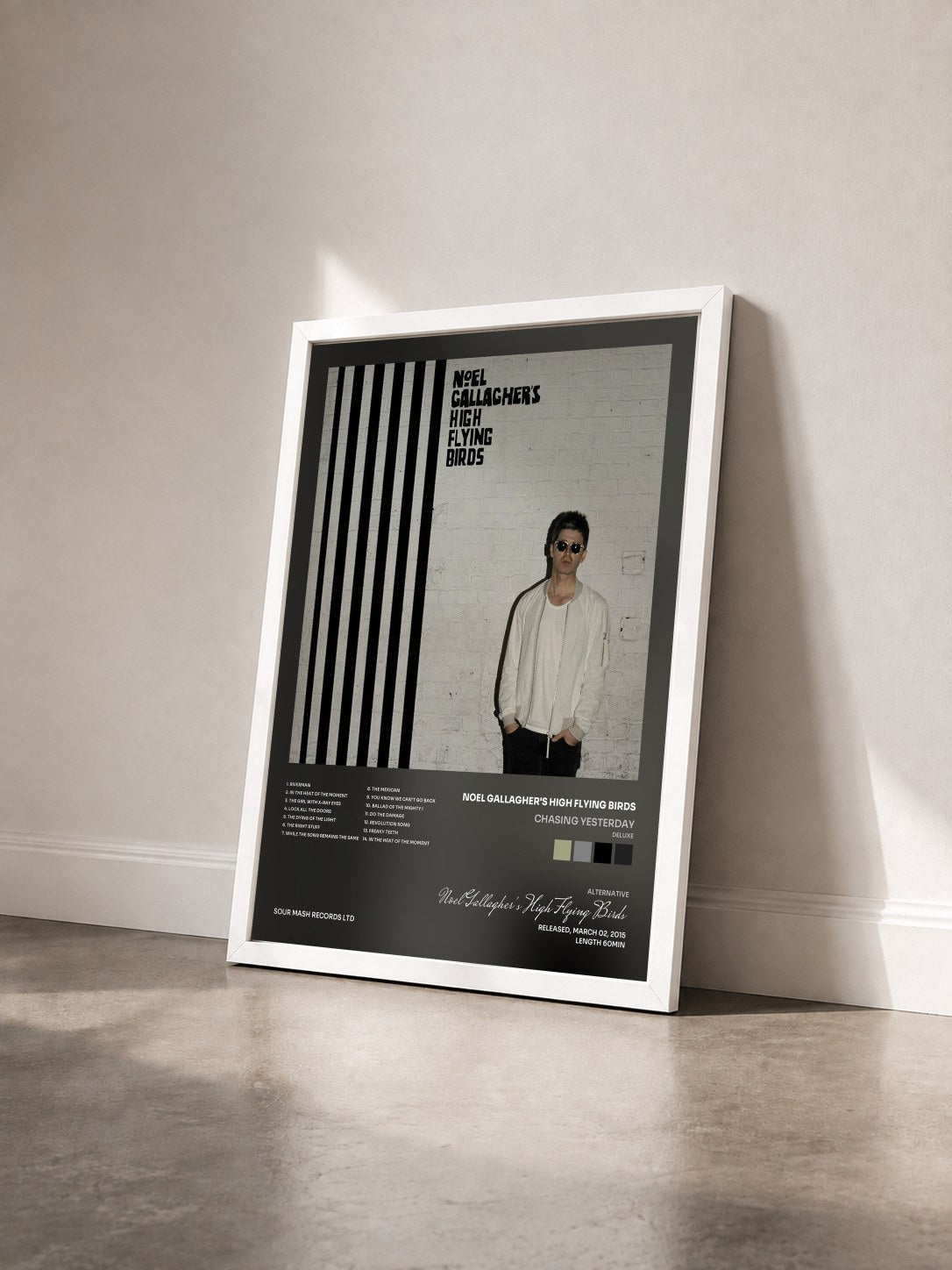 #blanc Tableau de l'album Chasing Yesterday (Deluxe) de Noel Gallagher's High Flying Birds vu de trois quarts, cadre blanc