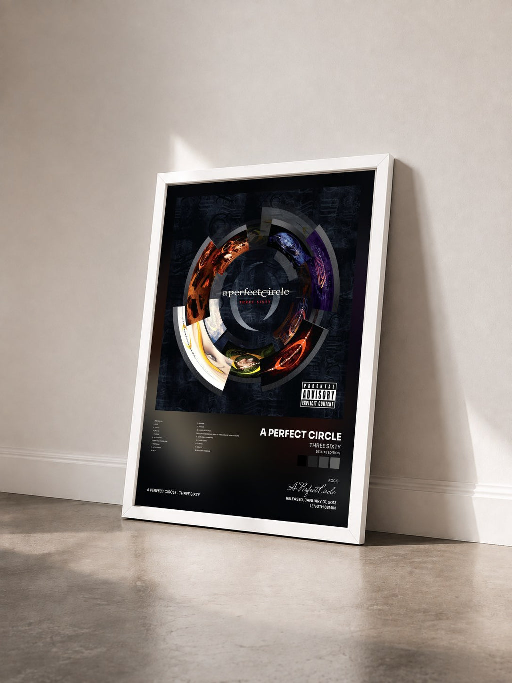 #blanc Tableau de l'album Three Sixty (Deluxe Edition) de A Perfect Circle vu de trois quarts, cadre blanc