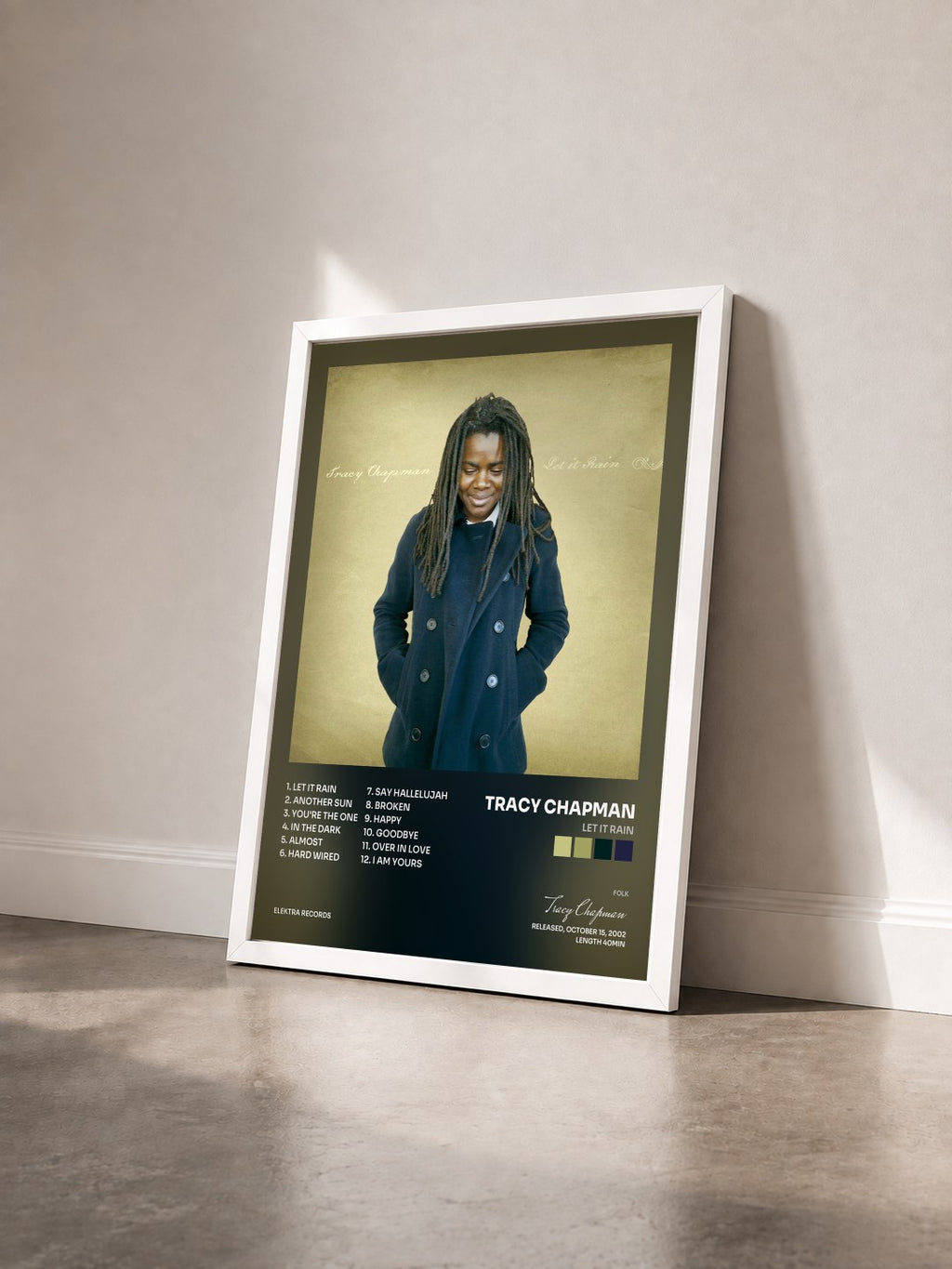 #blanc Tableau de l'album Let It Rain de Tracy Chapman vu de trois quarts, cadre blanc