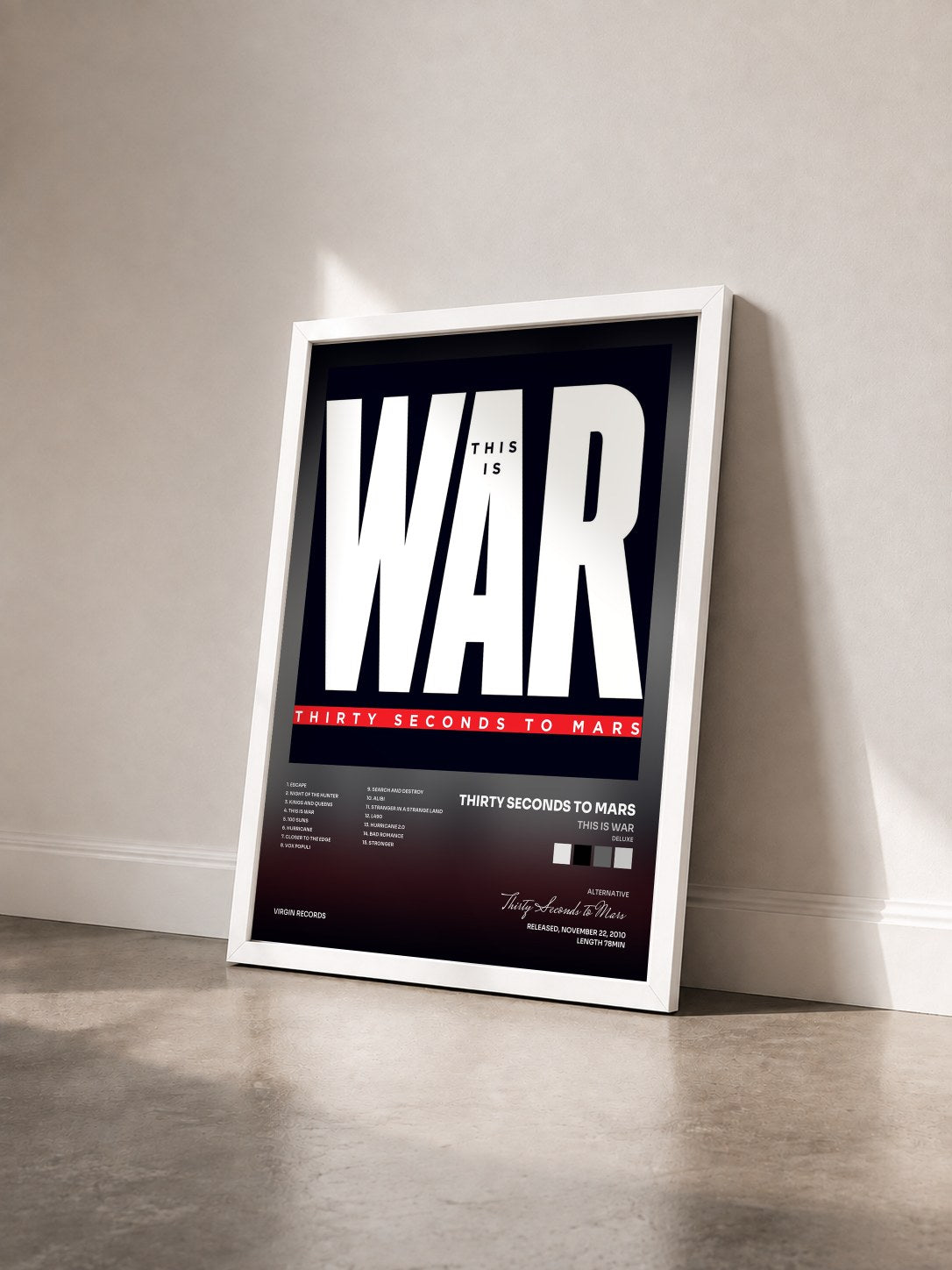 #blanc This Is War (Deluxe) by Thirty Seconds to Mars as a framed art print seen at an angle, white frame