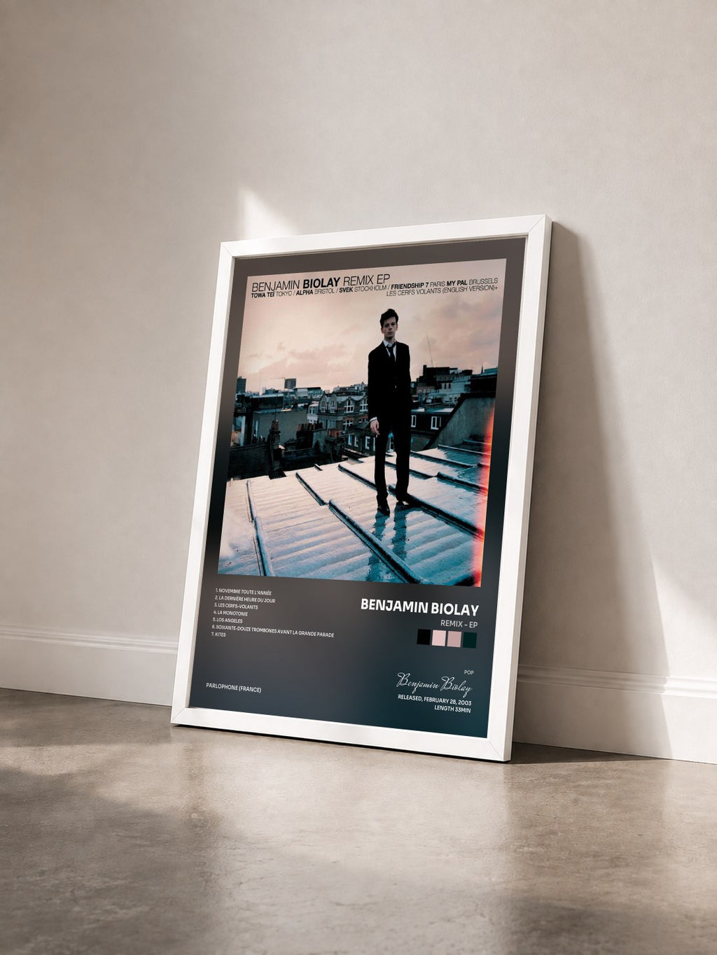 #blanc Tableau de l'album Remix - EP de Benjamin Biolay vu de trois quarts, cadre blanc