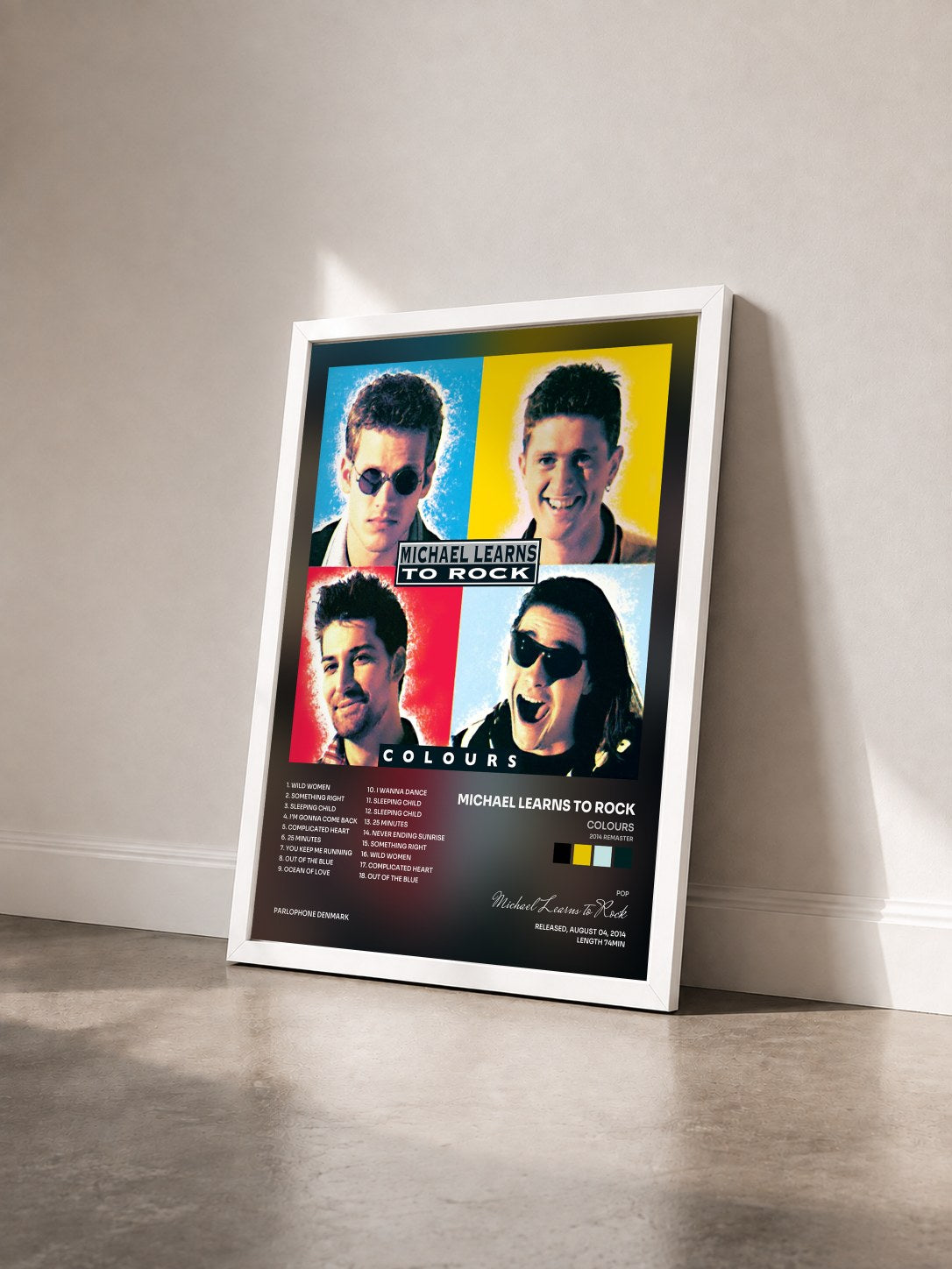 #blanc Tableau de l'album Colours (2014 Remaster) de Michael Learns to Rock vu de trois quarts, cadre blanc