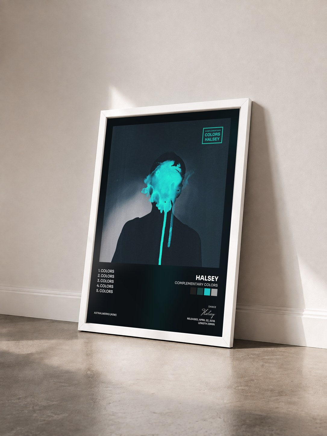 #blanc Tableau de l'album Complementary Colors de Halsey vu de trois quarts, cadre blanc