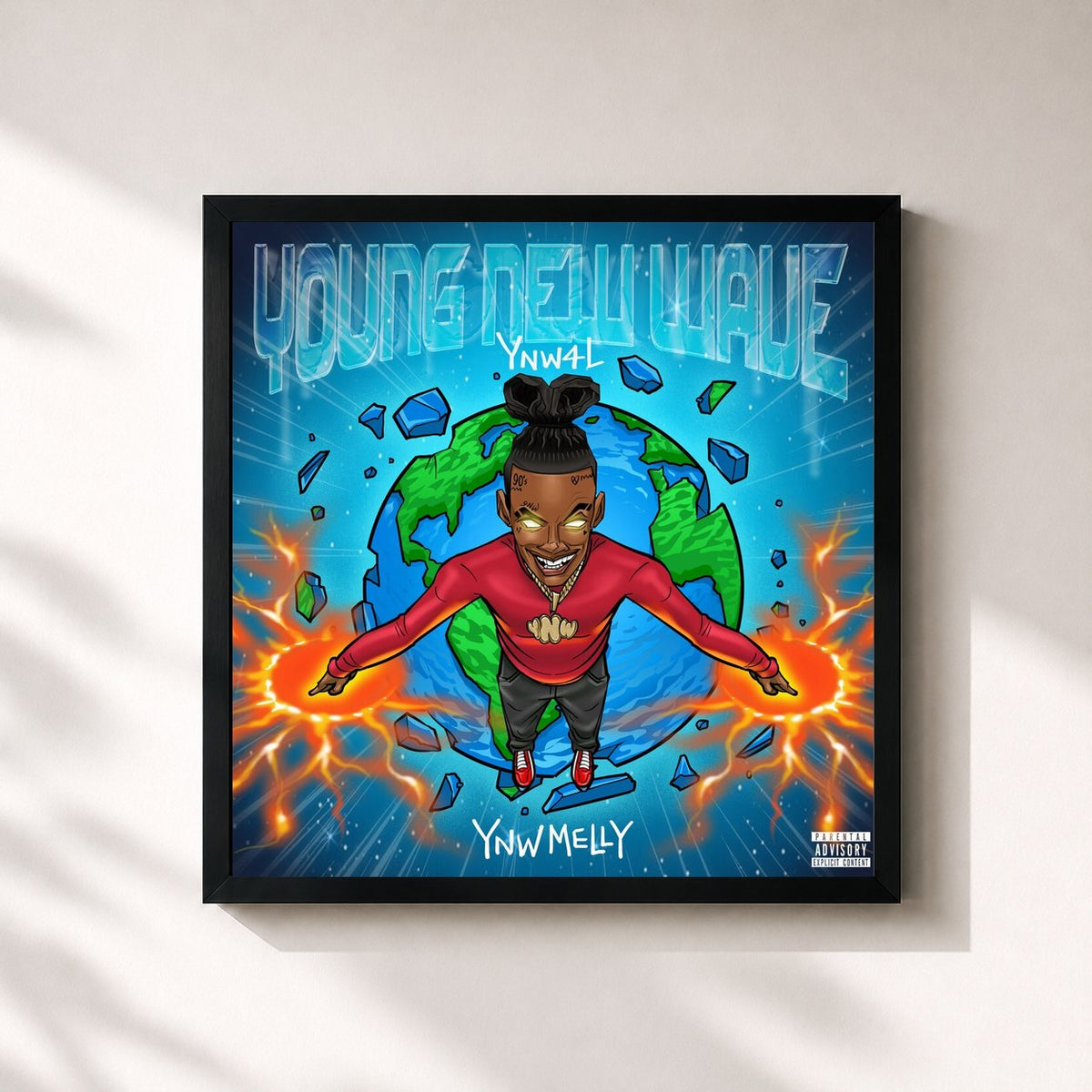 #noir Tableau carré de l'album Young New Wave de YNW Melly, cadre noir 32x32 cm