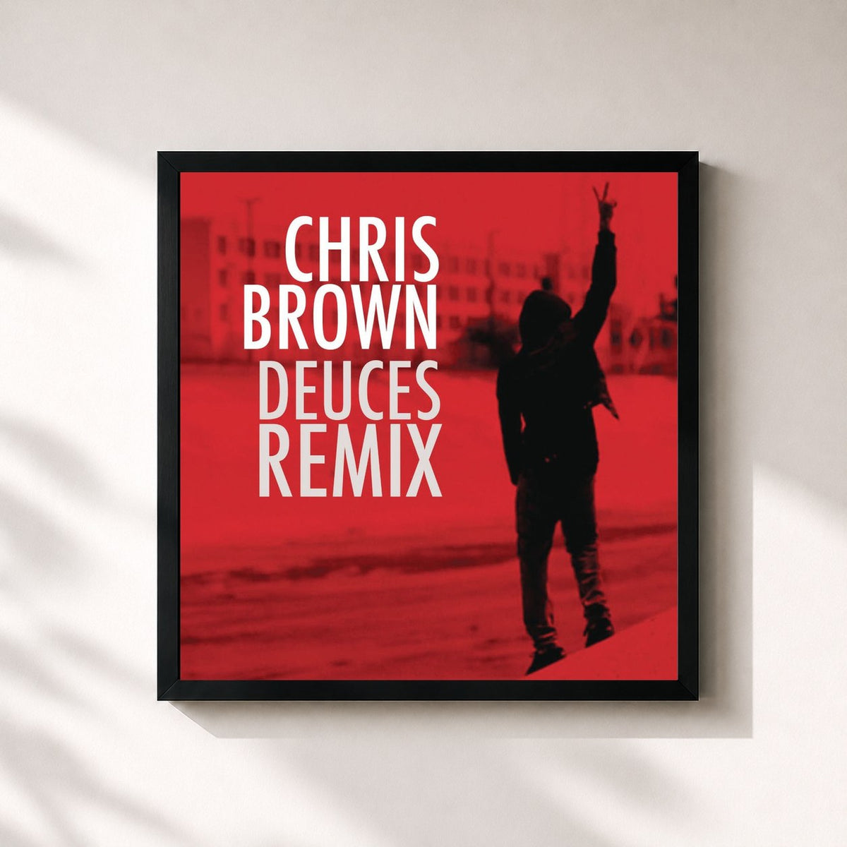 #noir Tableau carré de l'album Deuces Remix de Chris Brown, cadre noir 32x32 cm