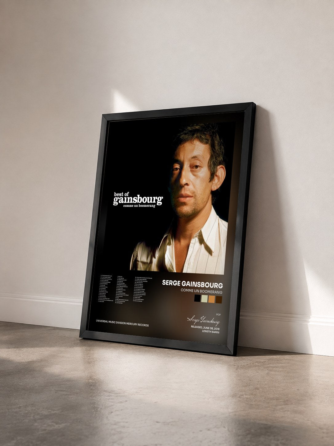 #noir Tableau de l'album Comme un boomerang de Serge Gainsbourg vu de trois quarts, cadre noir