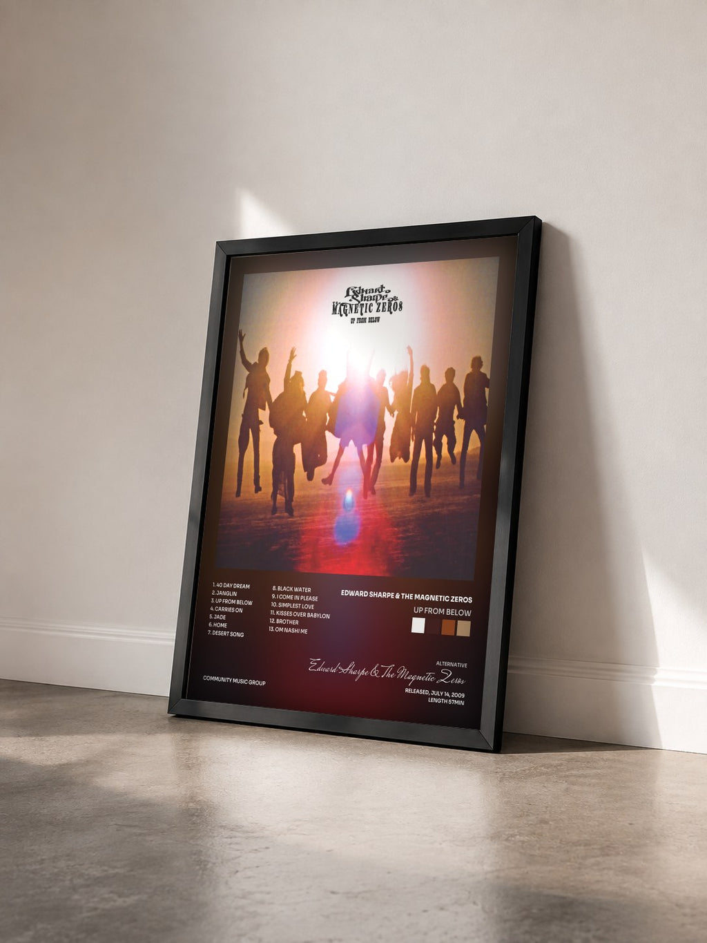 #noir Tableau de l'album Up from Below de Edward Sharpe & The Magnetic Zeros vu de trois quarts, cadre noir