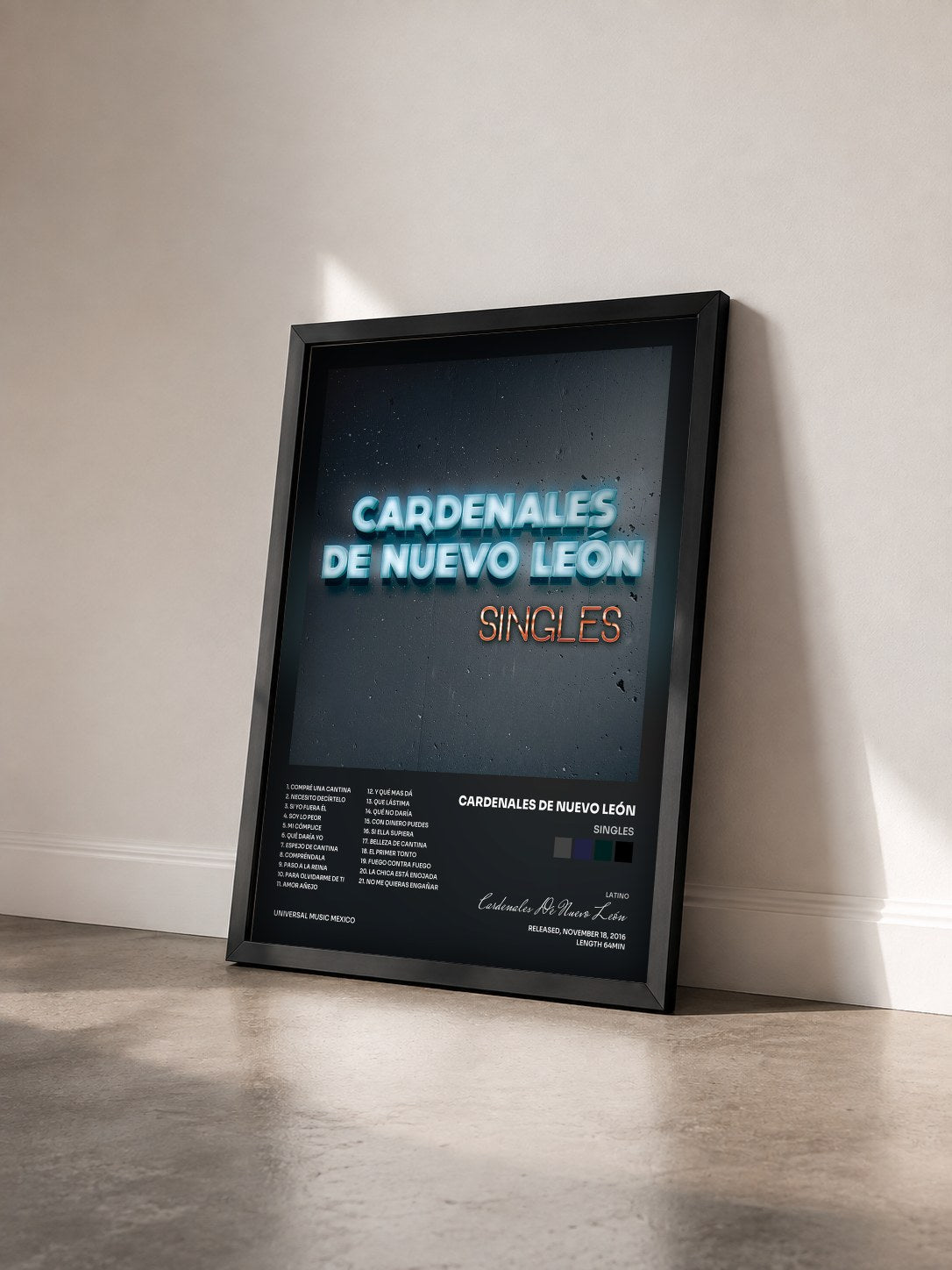 #noir Tableau de l'album Singles de Cardenales De Nuevo León vu de trois quarts, cadre noir