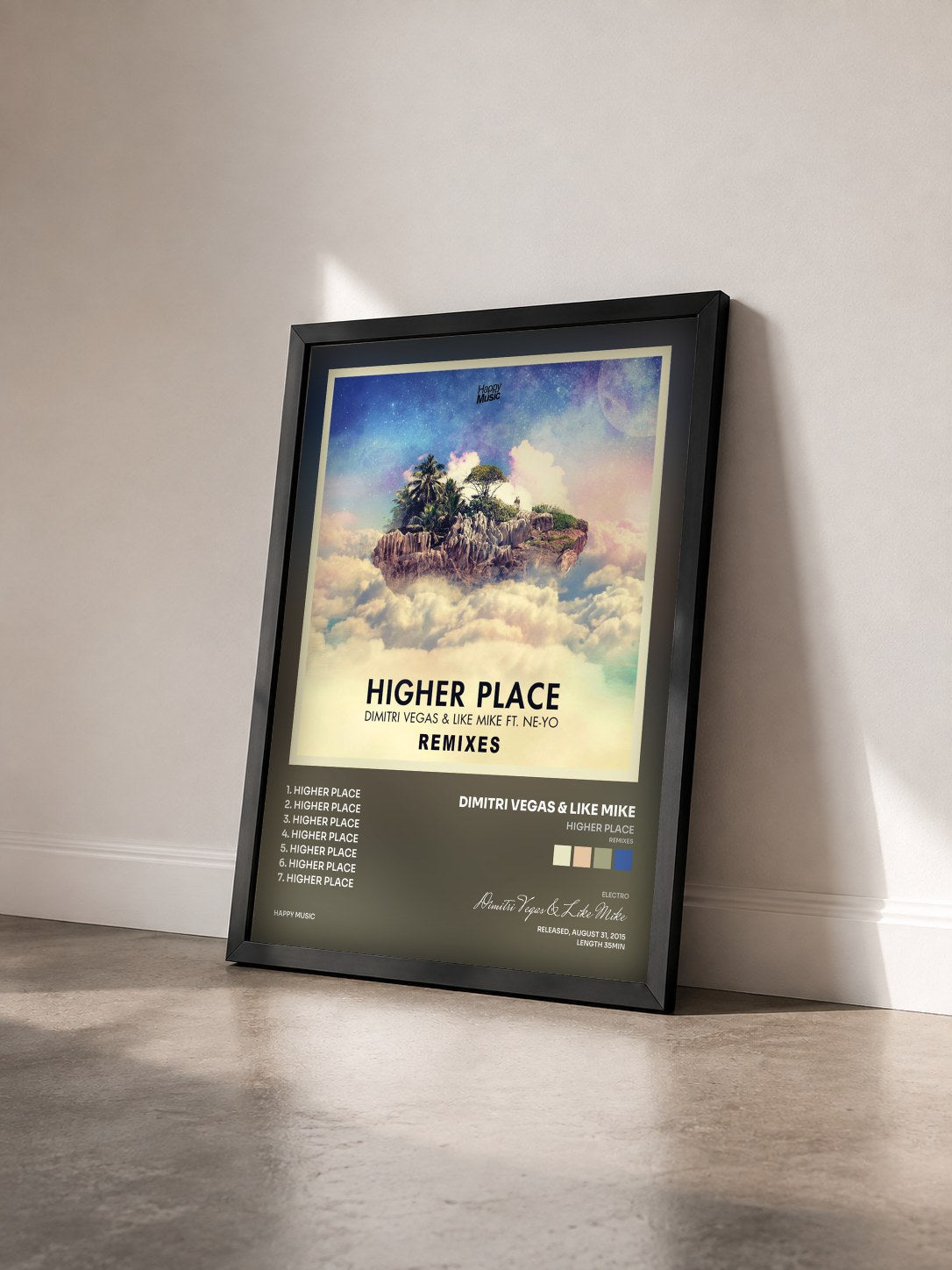 #noir Tableau de l'album Higher Place (Remixes) - EP de Dimitri Vegas & Like Mike vu de trois quarts, cadre noir
