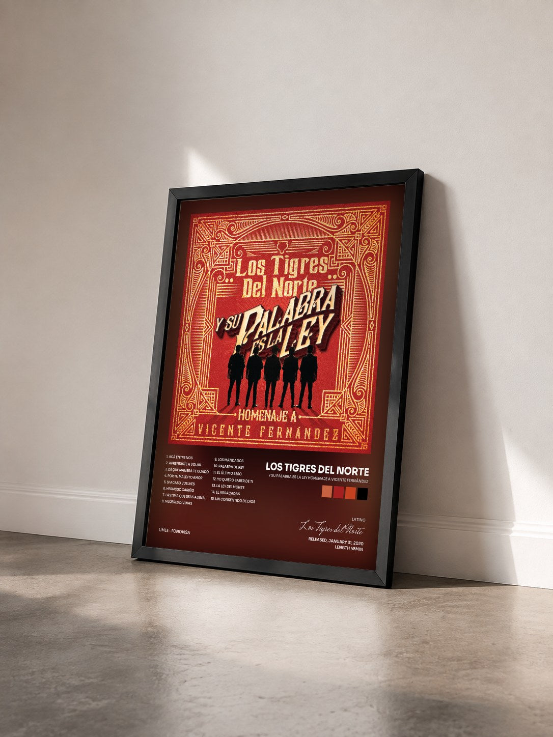 #noir Tableau de l'album Y Su Palabra Es La Ley Homenaje A Vicente Fernández de Los Tigres del Norte vu de trois quarts, cadre noir