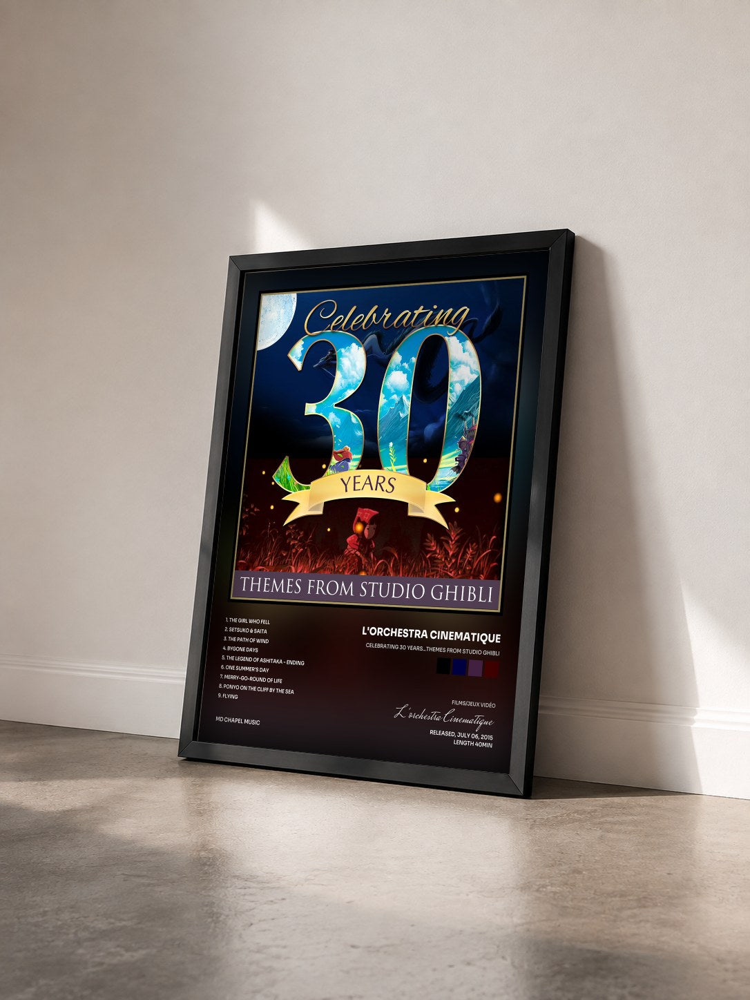 #noir Tableau de l'album Celebrating 30 Years...Themes from Studio Ghibli de L'orchestra Cinematique vu de trois quarts, cadre noir