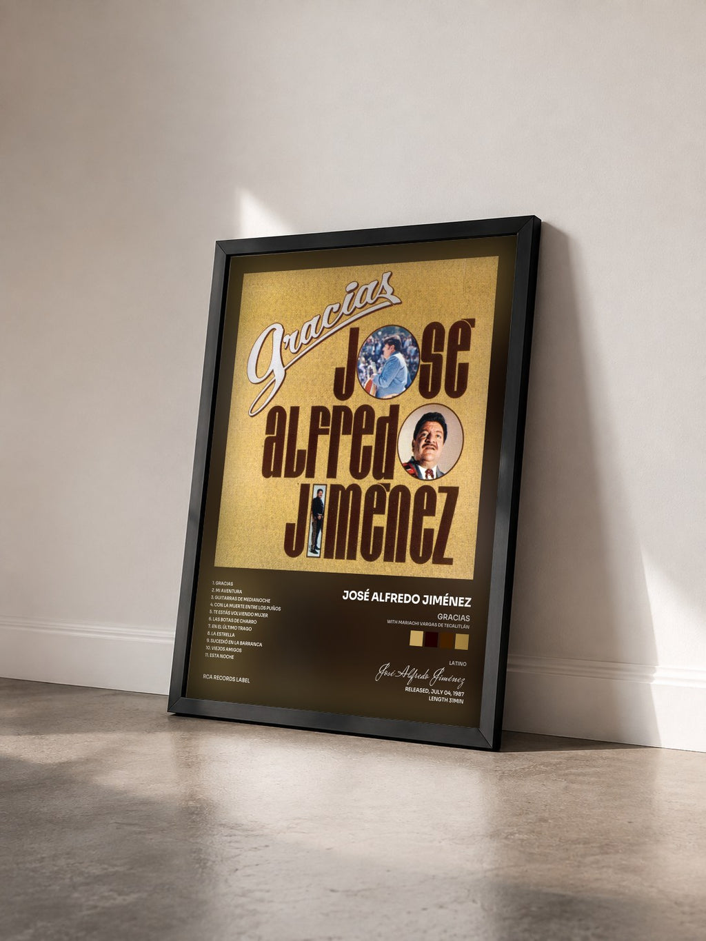 #noir Tableau de l'album Gracias (with Mariachi Vargas de Tecalitlán) de José Alfredo Jiménez vu de trois quarts, cadre noir