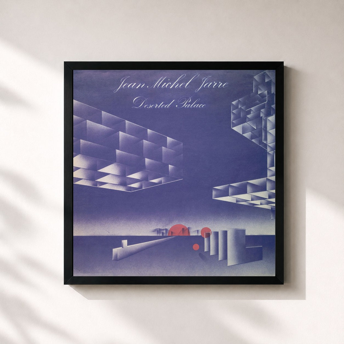 #noir Tableau carré de l'album Deserted Palace de Jean-Michel Jarre, cadre noir 32x32 cm