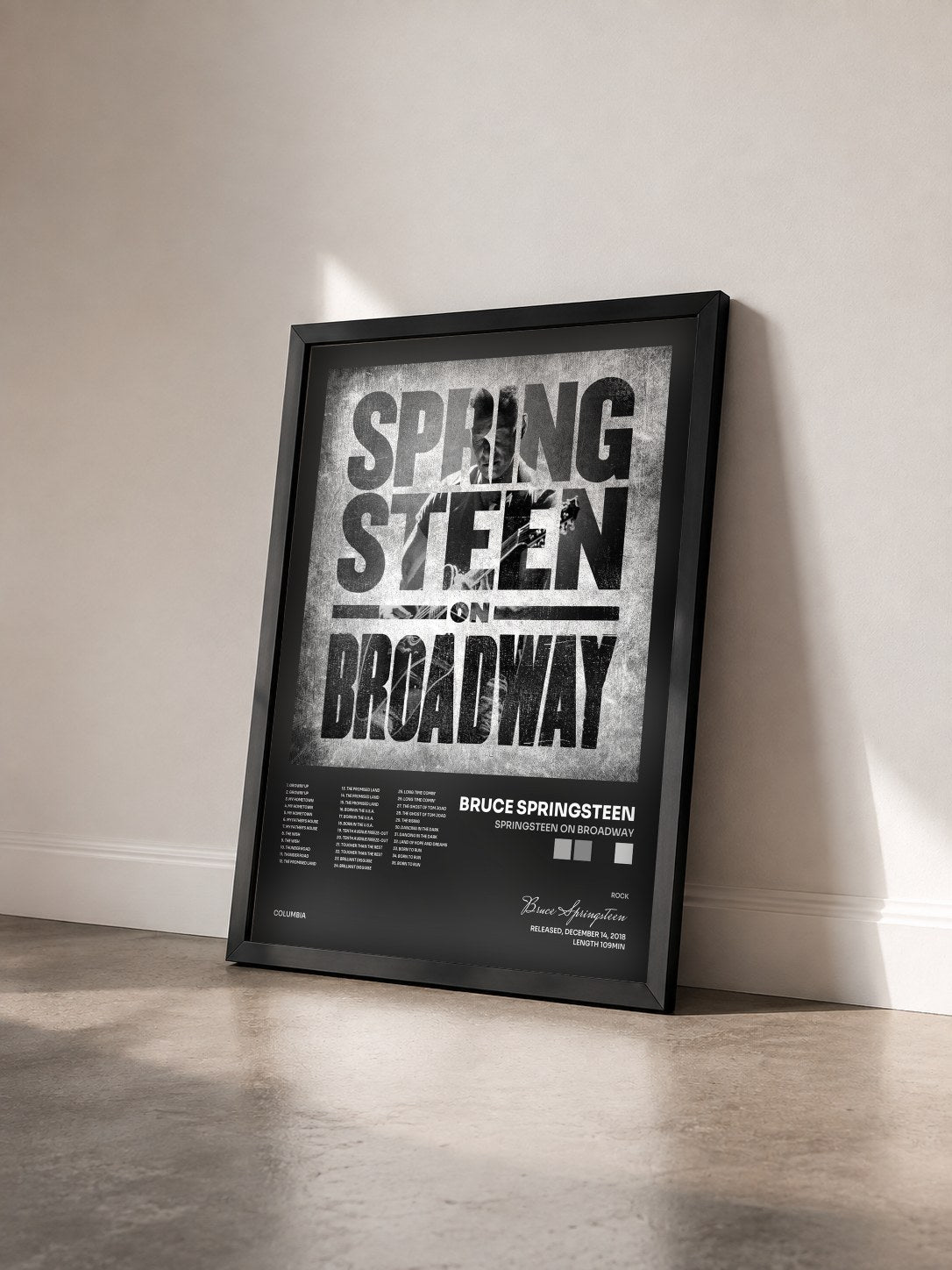 #noir Tableau de l'album Springsteen on Broadway de Bruce Springsteen vu de trois quarts, cadre noir